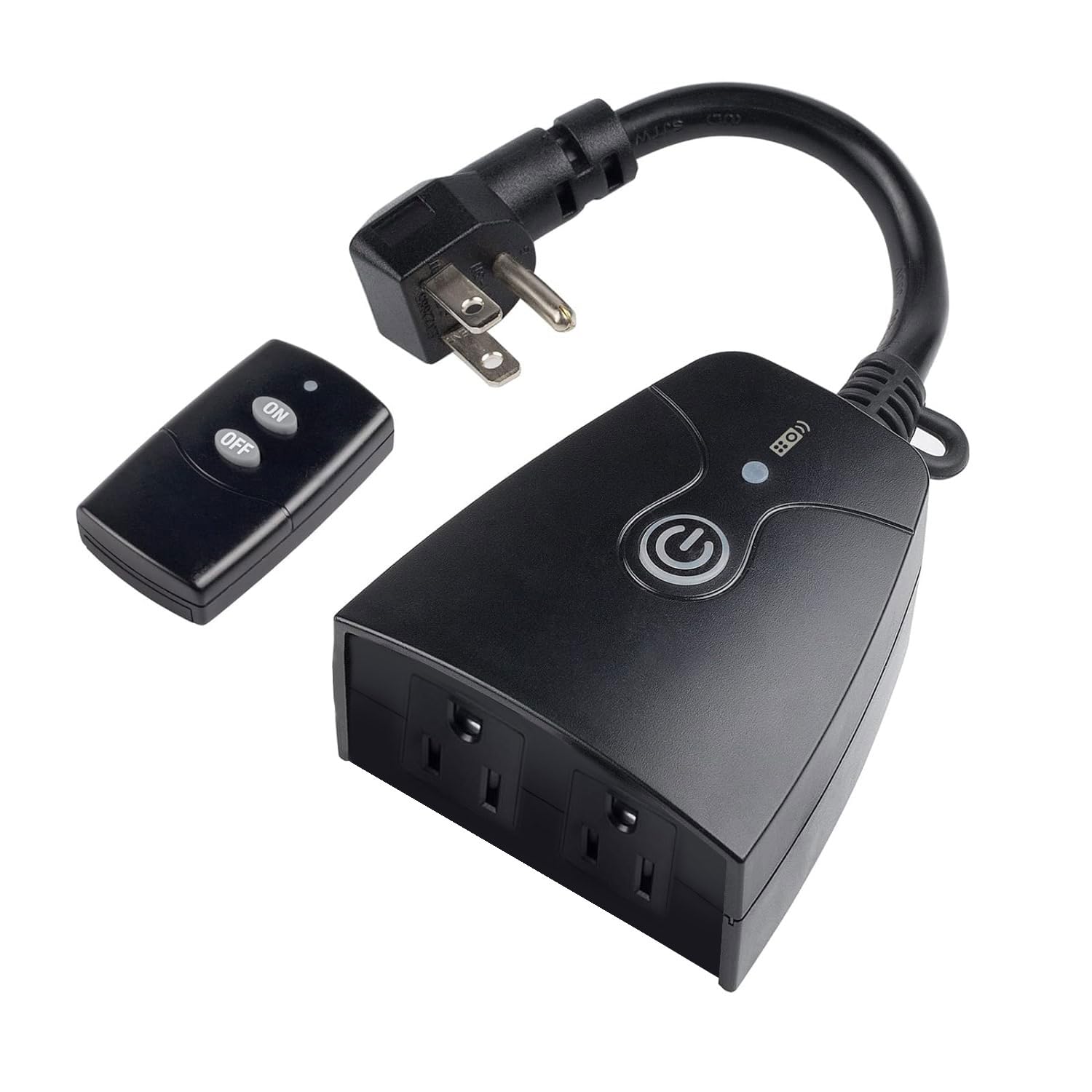 HBN Outdoor Wireless Remote Control Outlet Plug,Weatherproof Heavy Duty Power Strip,Indoor Electrical Plugs for Light Switch,6-inch Cord,100ft Range, ETL Listed(15A,Dual 3-Prong Outlets)