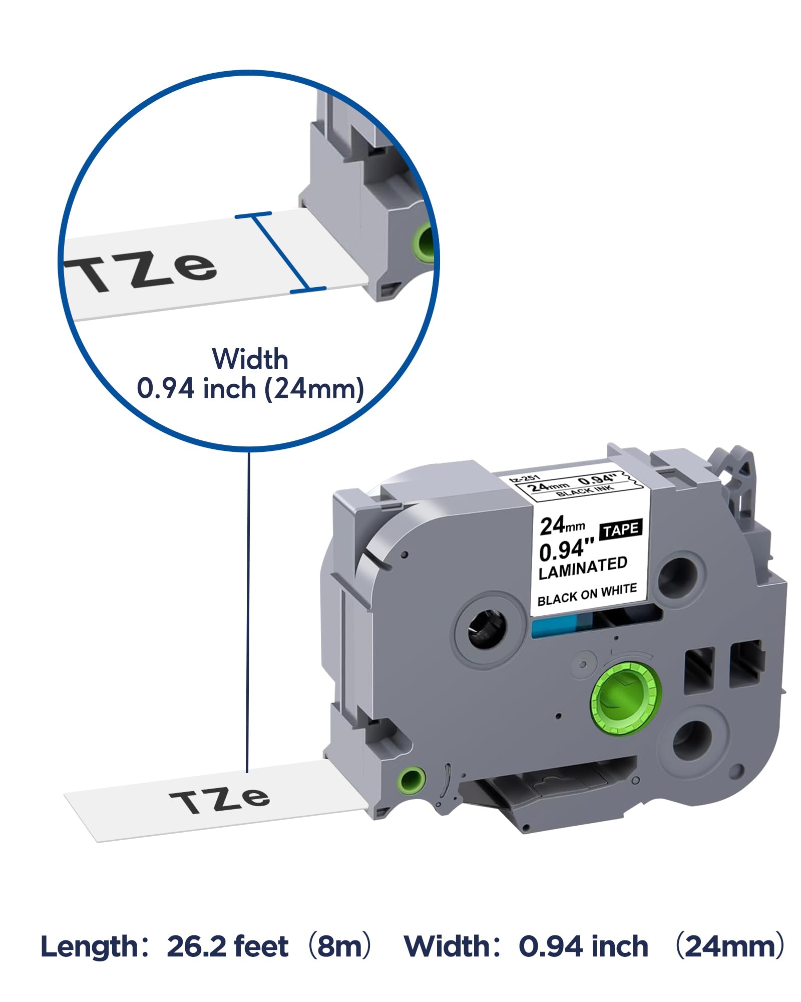 TZe-251 Label Maker Tape 24mm 0.94 Laminated White Replacement for Brother P-Touch Label Tape TZe251 TZ-251 Black on White 1 Inch TZe Tz Tape Work for Brother PT-D600 PT-D610BT PTP700 PTP710BT, 4-Pack