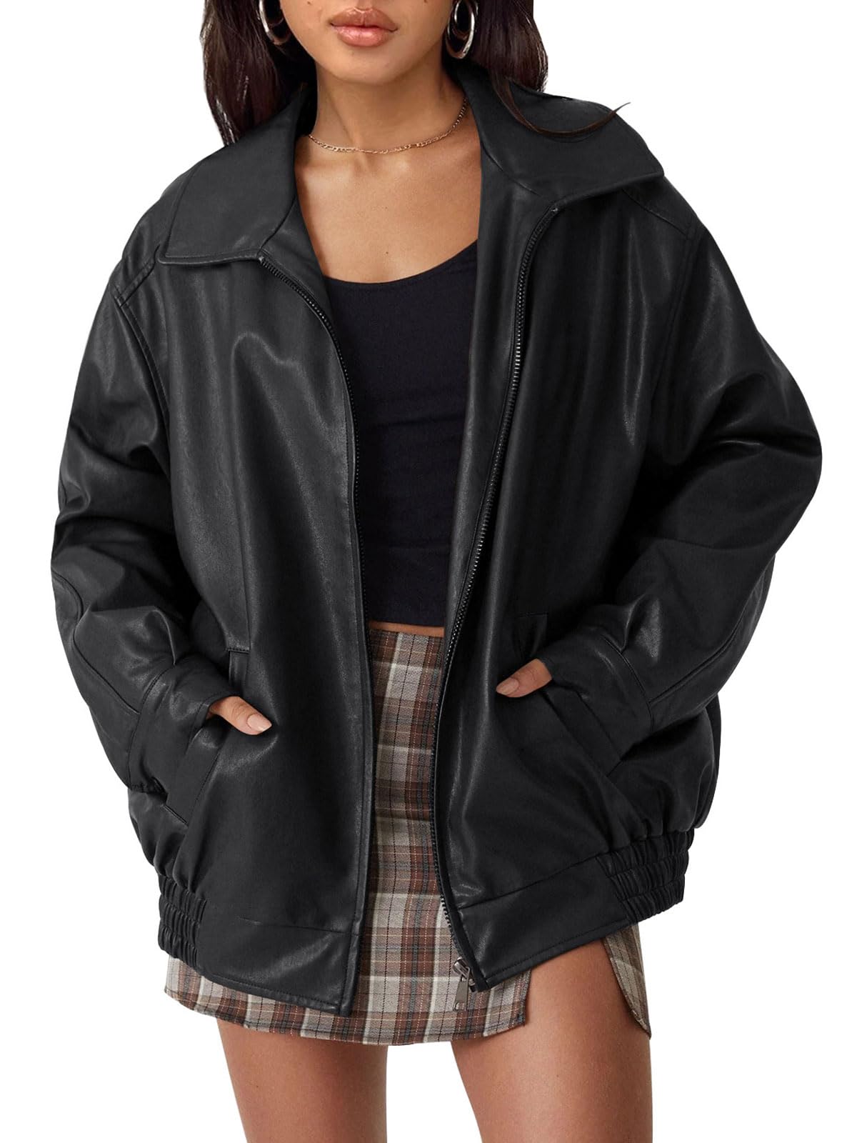 AUTOMET Womens Oversized Leather Jackets Faux Suede Fall Fashion Motorcycle Coats Winter Outfits Clothes Y2k Tops Black S