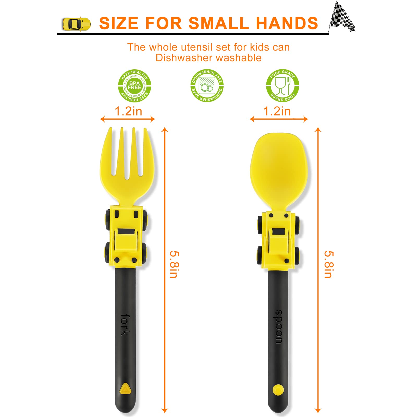 Deinyi Construction Toddler Utensils - Toddler Forks and Spoons - Kids Construction Truck Toys - Forks and Spoons Silverware Set - Christmas Birthday Gift Kids Toys for 1 2 3 4 5 year old, Yellow