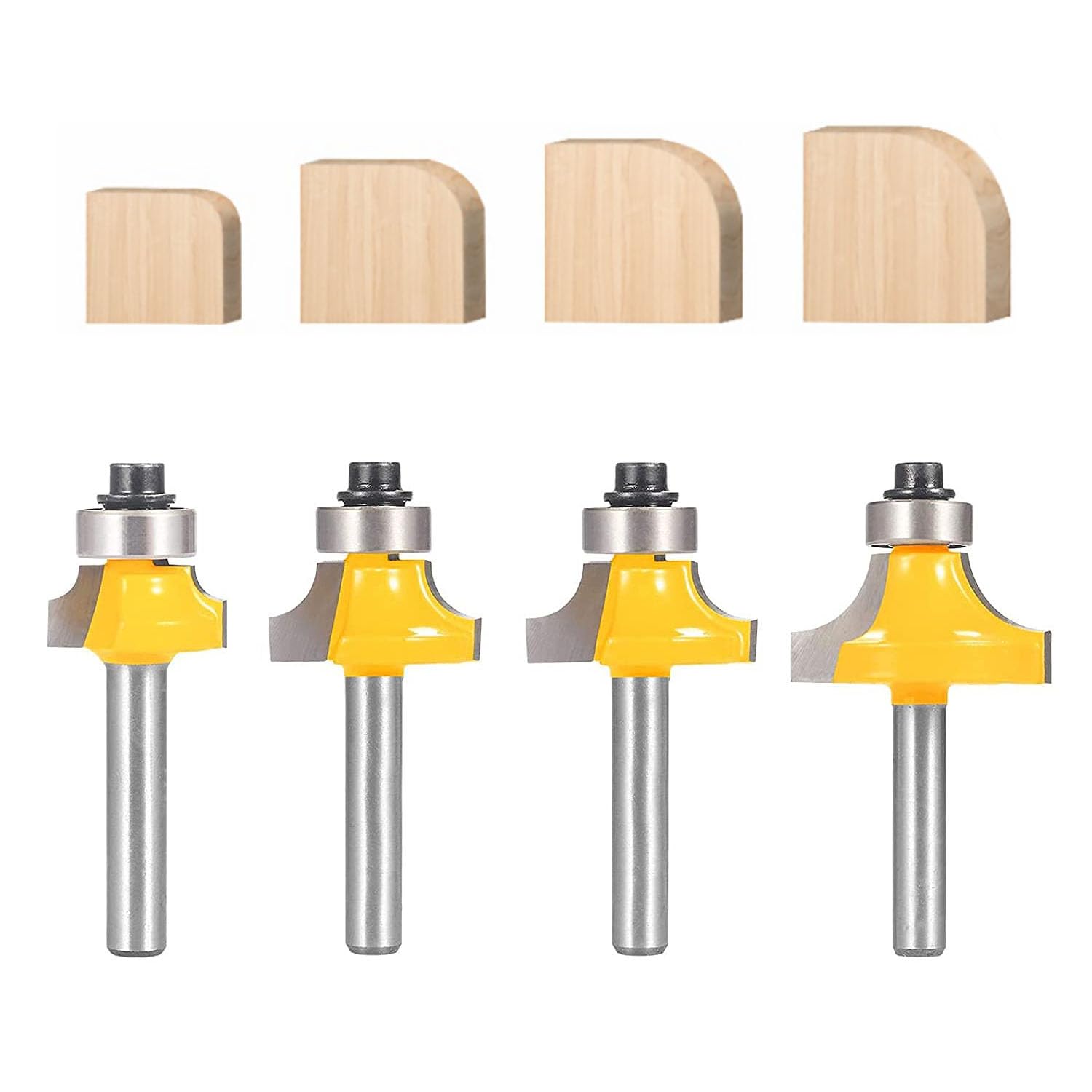 TOTOWOOD Roundover Router Bit Set,4pcs Router bit Set,1/4 inch Shank,Radius in 1/8", 1/4", 3/16", 5/16",Bearing Guide for Rounding Edge bit