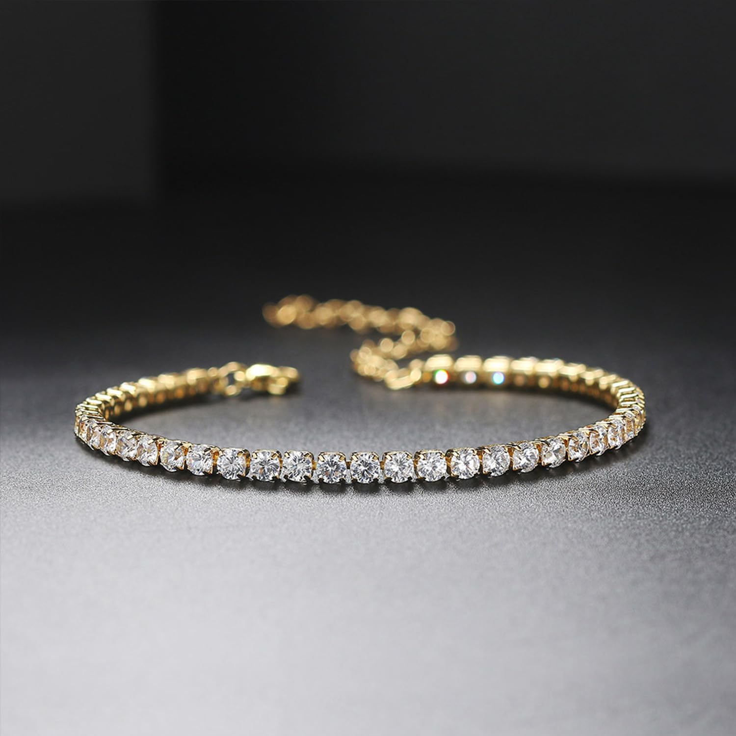 A D. 18 K Gold Plated Love Bangle Bracelet Set Stackable Cubic Zirconia Chain Bracelet Stainless Steel Chain Gold Bangle Bracelets for Women (3 Sets(Tennis,Bangle))