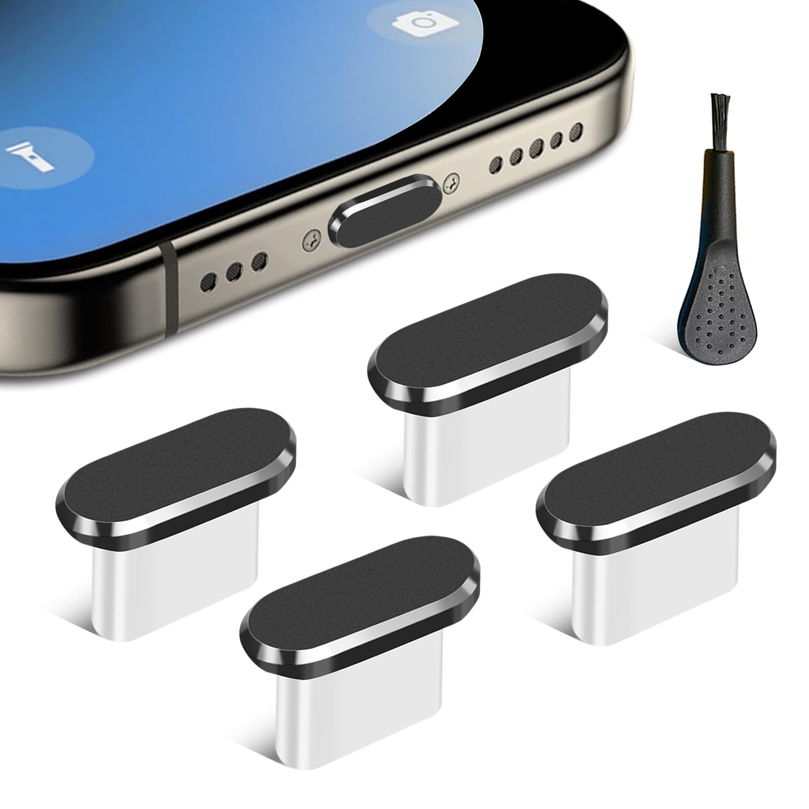 غطاء حماية من الغبار بمنفذ USB C، 4 قطع من سدادة حماية منفذ الشحن من النوع C مع فرشاة تنظيف لسلسلة ايفون 15، سامسونج جالكسي S22/S21/S20، نوت 20/10، وجميع أجهزة USB C
