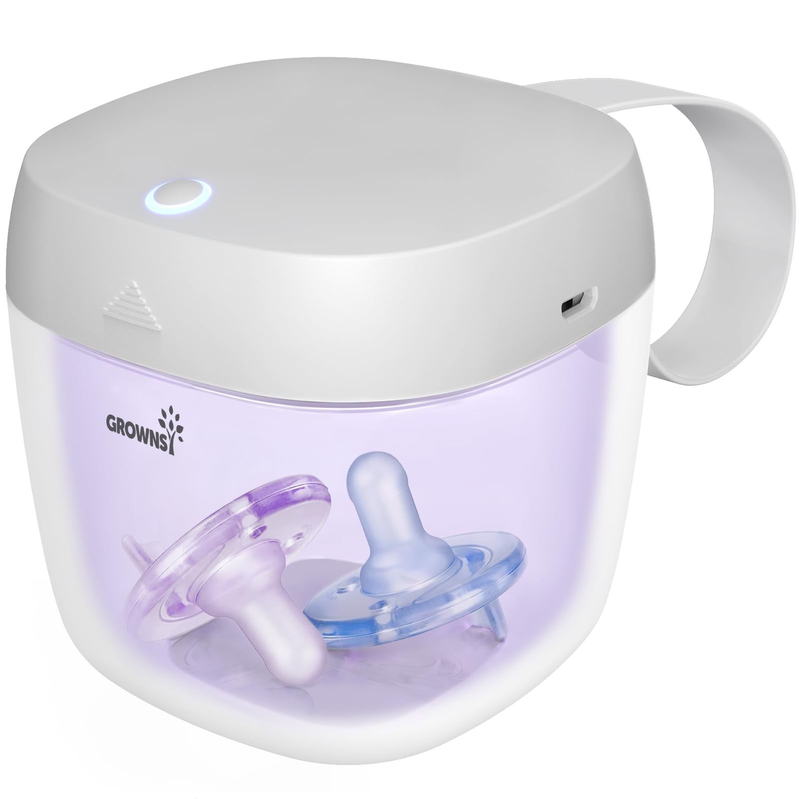 GROWNSY Pacifier Sanitizer Portable, UV Light Sanitizer on The Go, USB Charging Sanitizer Case, Mini Pacifier Sanitizer 99.99% Cleaned in 59 Seconds (White)