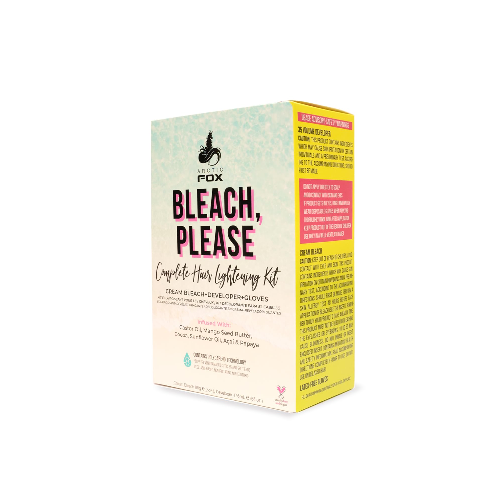 ARCTIC FOX Bleach Please Hair Lightening Kit Cream Bleach, 35 Volume Developer And Latex Free Gloves Infused With Acai, Cocoa, Sunflower Oil & Papaya! Vegan And Cruelty Free