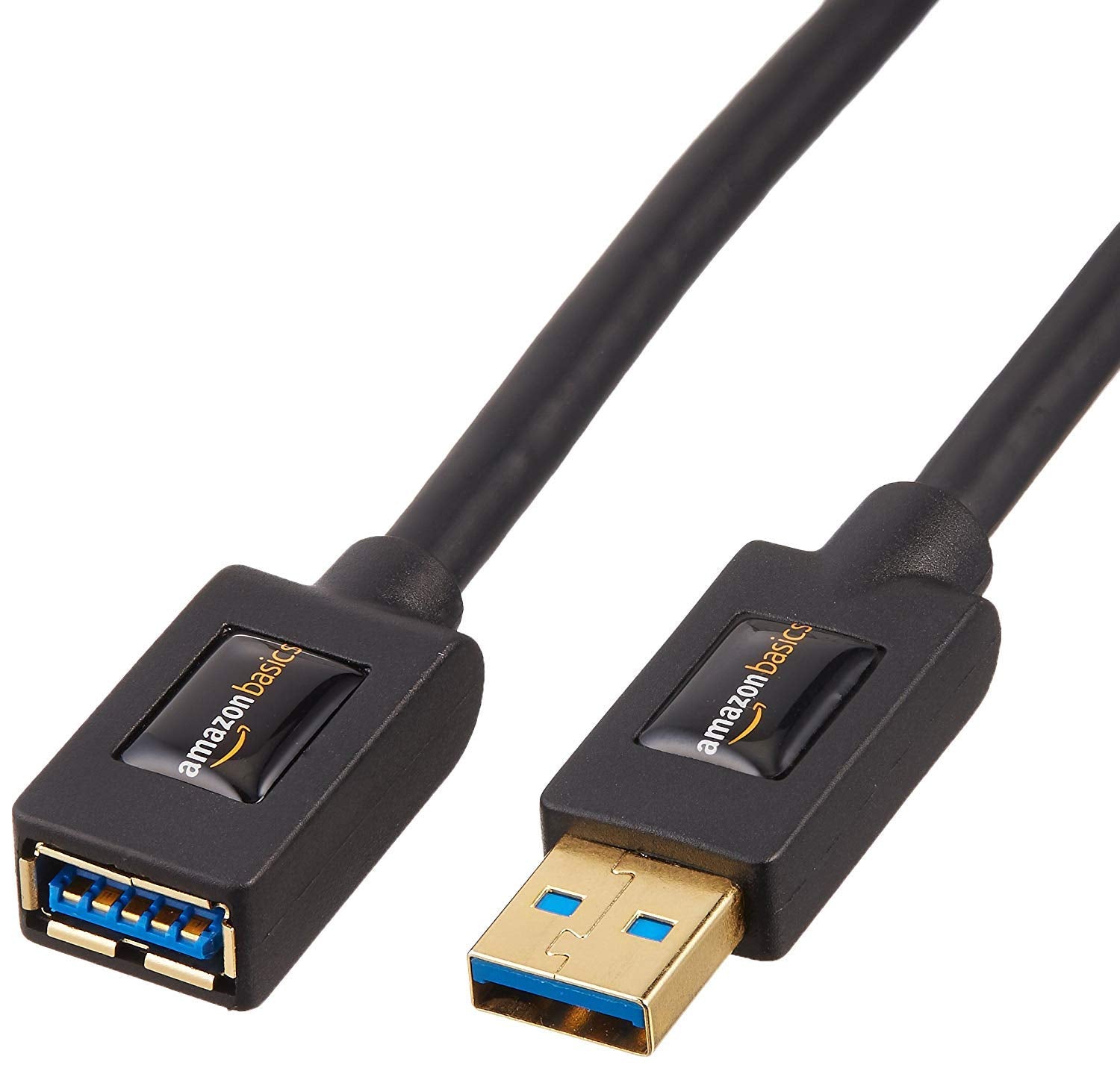 Basics 2-Pack USB-A 3.0 Extension Cable, 4.8Gbps High-Speed, Male to Female Gold-Plated Connectors, 3 Foot, Black