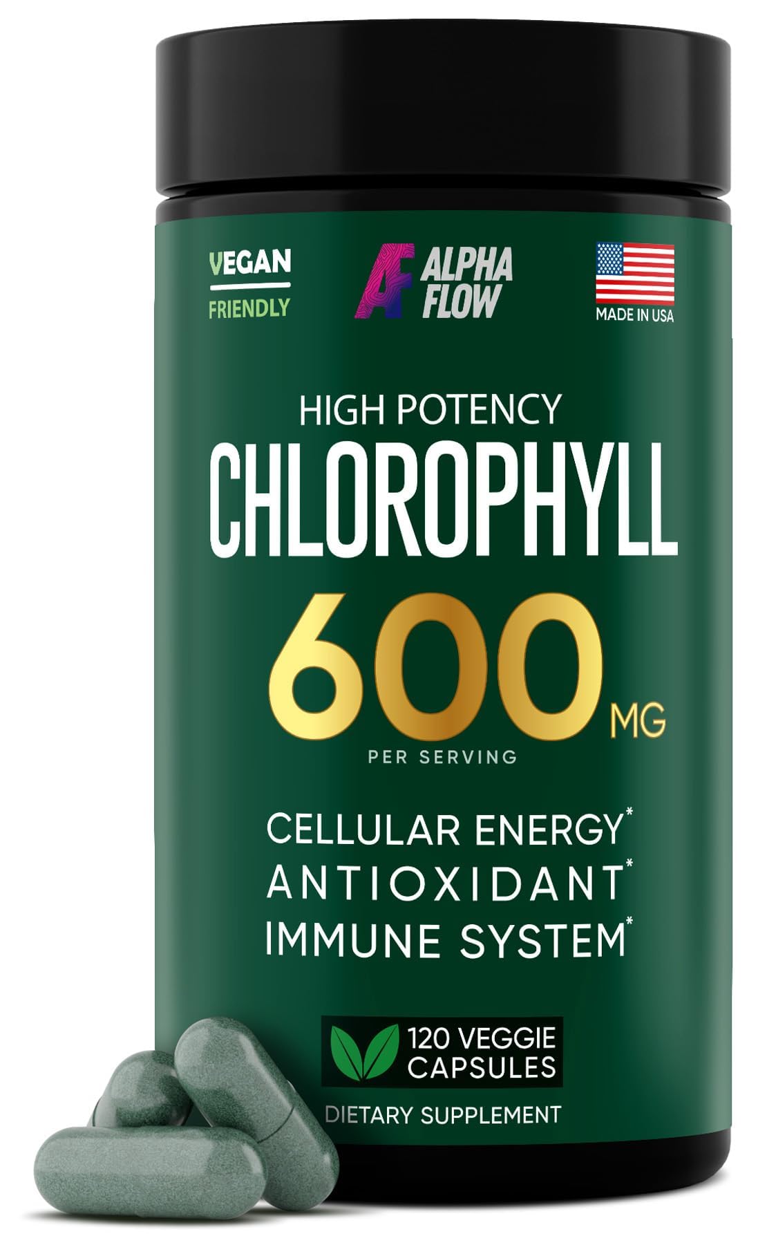 Chlorophyll Capsules 600 mg - Natural Chlorophyll Pills for Women & Men - Highly BioAvailable Chlorophyll Supplement for Energy, Immunity, Skin + Internal Deodorant