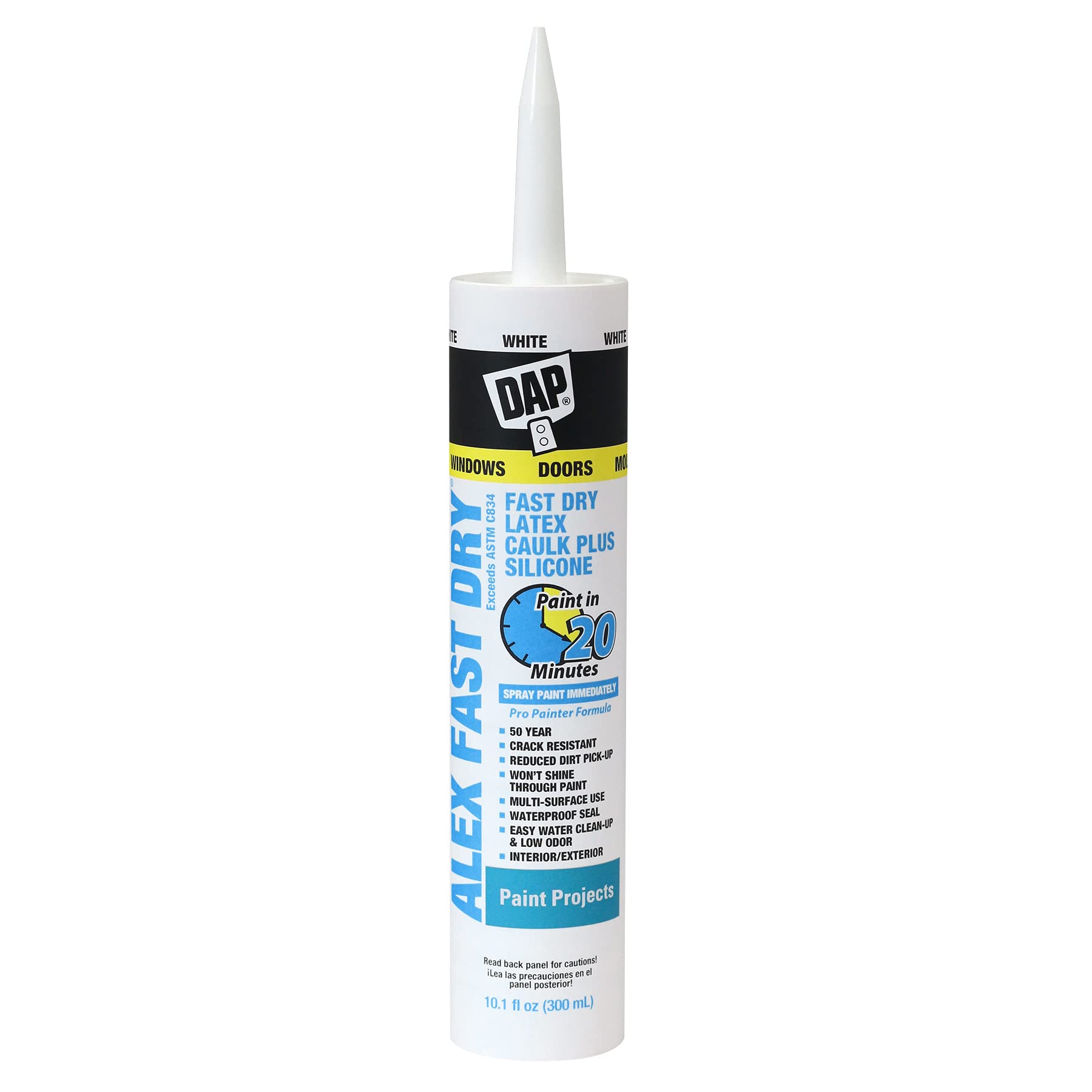 DAP Alex Fast Dry Acrylic Latex Caulk Plus Silicone، أبيض، 10.1 أونصة (7079818425)