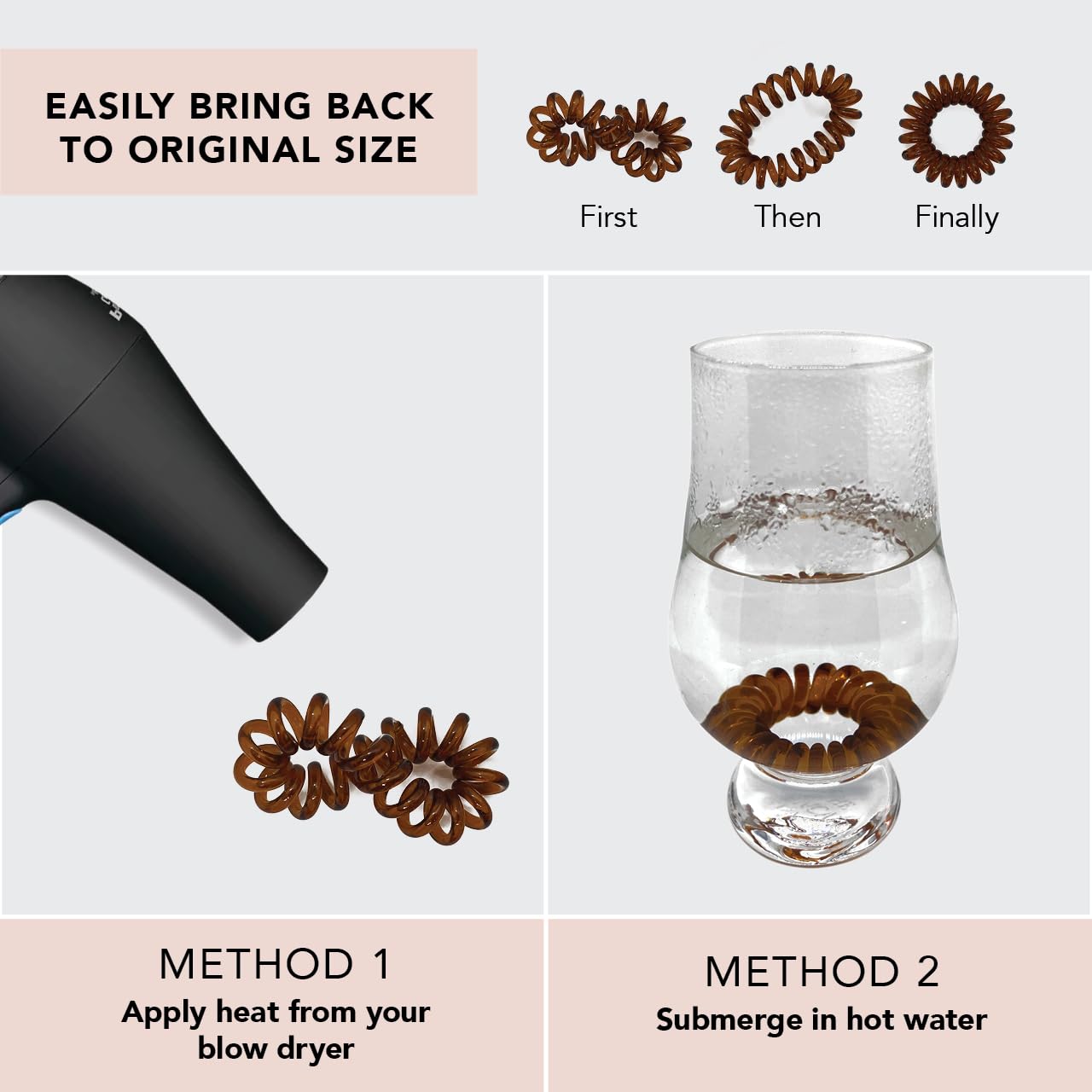Kitsch Spiral Hair Ties for Women - Creaseless and Dent-free Coil Hair Ties No Damage, Phone Cord Coils | Made of Flexible and Durable Plastic | Ideal for Daily Use - 4pcs (Brunette)