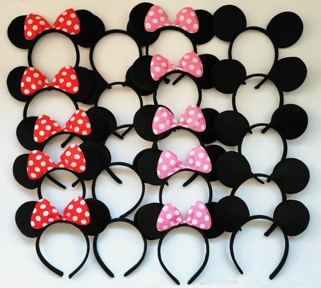 NEWTGAN 20 PCS Mouse Ears Headbands for Birthday Party Theme Park Costume Play Celebration for Boys and Girls (3color) (3 Color)