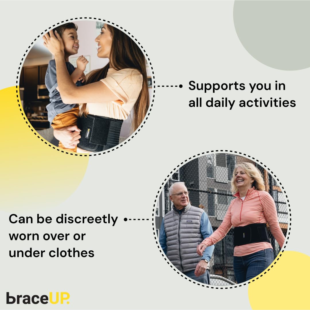 BraceUP Back Brace for Men and Women Lower Back - Breathable Waist Lumbar Support Belt for Sciatica, Herniated Disc, Scoliosis Back Pain Relief, Heavy lifting, with Dual Adjustable Straps (L/XL)