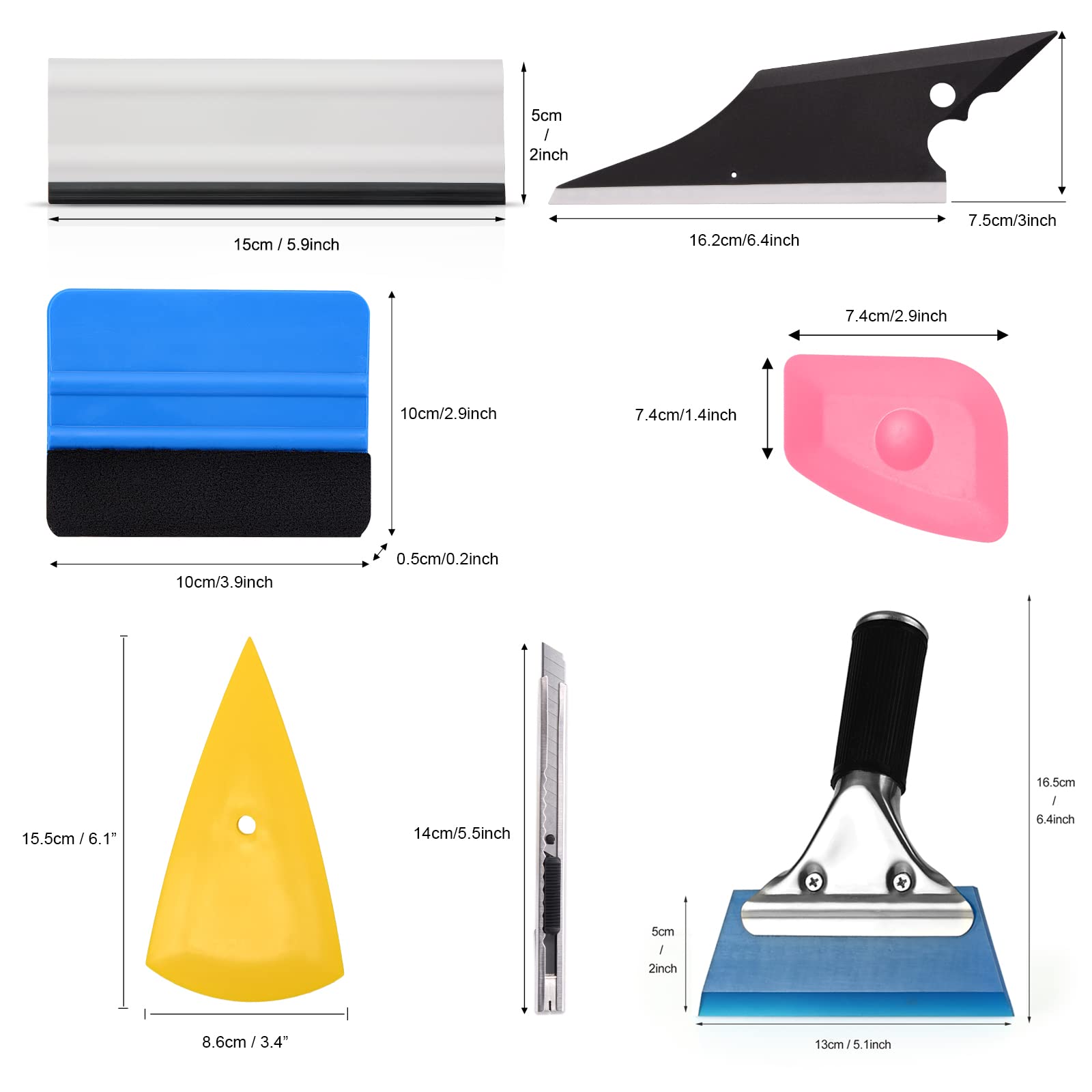 EHDIS Vinyl Wrap Tool Window Tint Kit 7 Pieces Vehicle Tinting Tools Car Glass Protective Film Wrapping Installation Set Included Vinyl Scraper, Window Rubber Squeegee,Cutting Knife with Blades