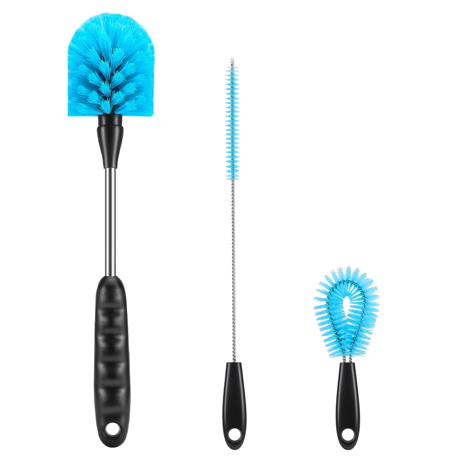12.2 inch Bottle Brush Set of Three,Washable Coffee Cups, Water Bottles, Baby Bottles, Straws, to-go Cups, Long-Handled 3-in-1 Stainless Steel Bottle Brushes.