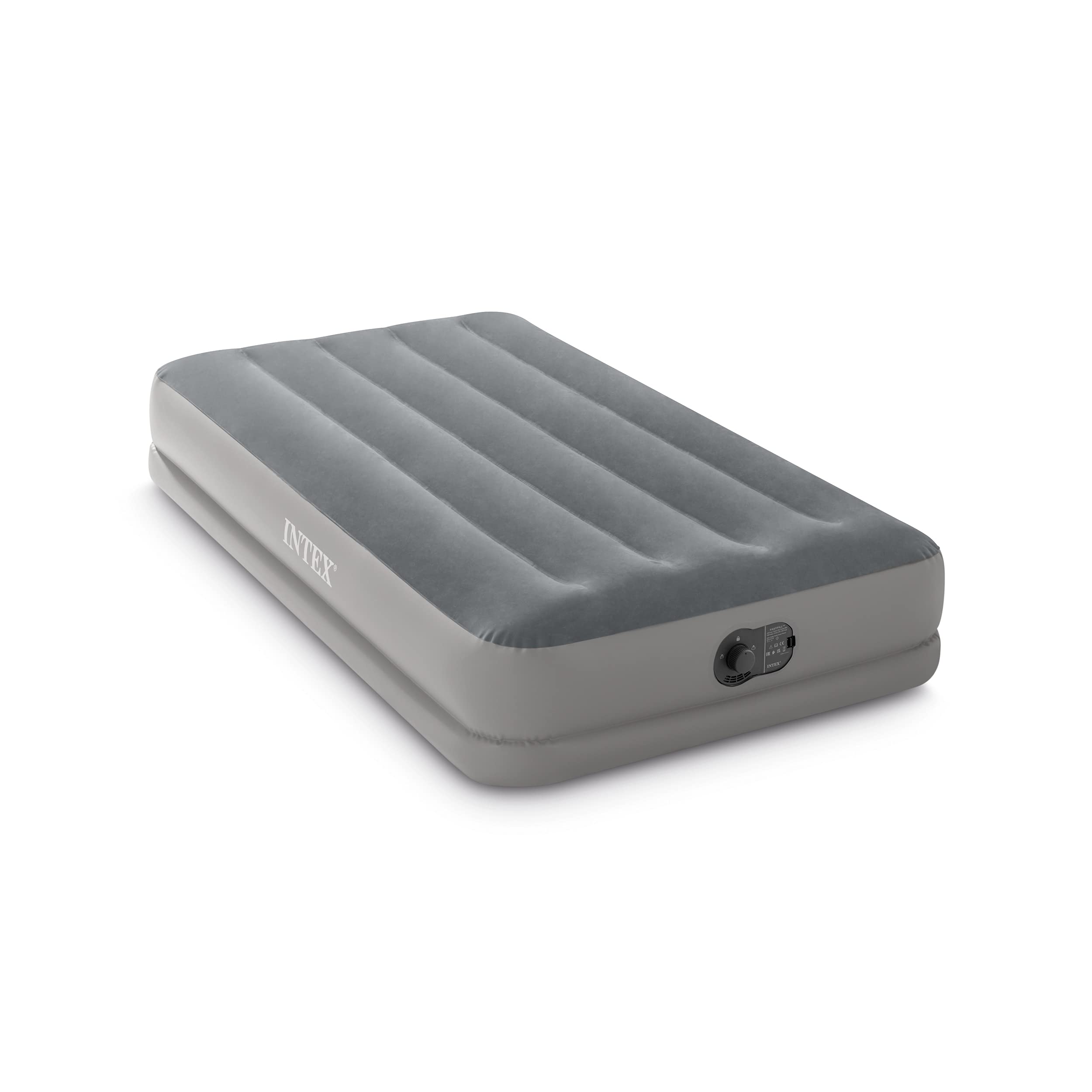 Intex 64112E Dura-Beam Standard Prestige Air Mattress: Fiber-Tech - Twin Size - Built-in USB Electric Pump - 12in Bed Height - 300lb Weight Capacity