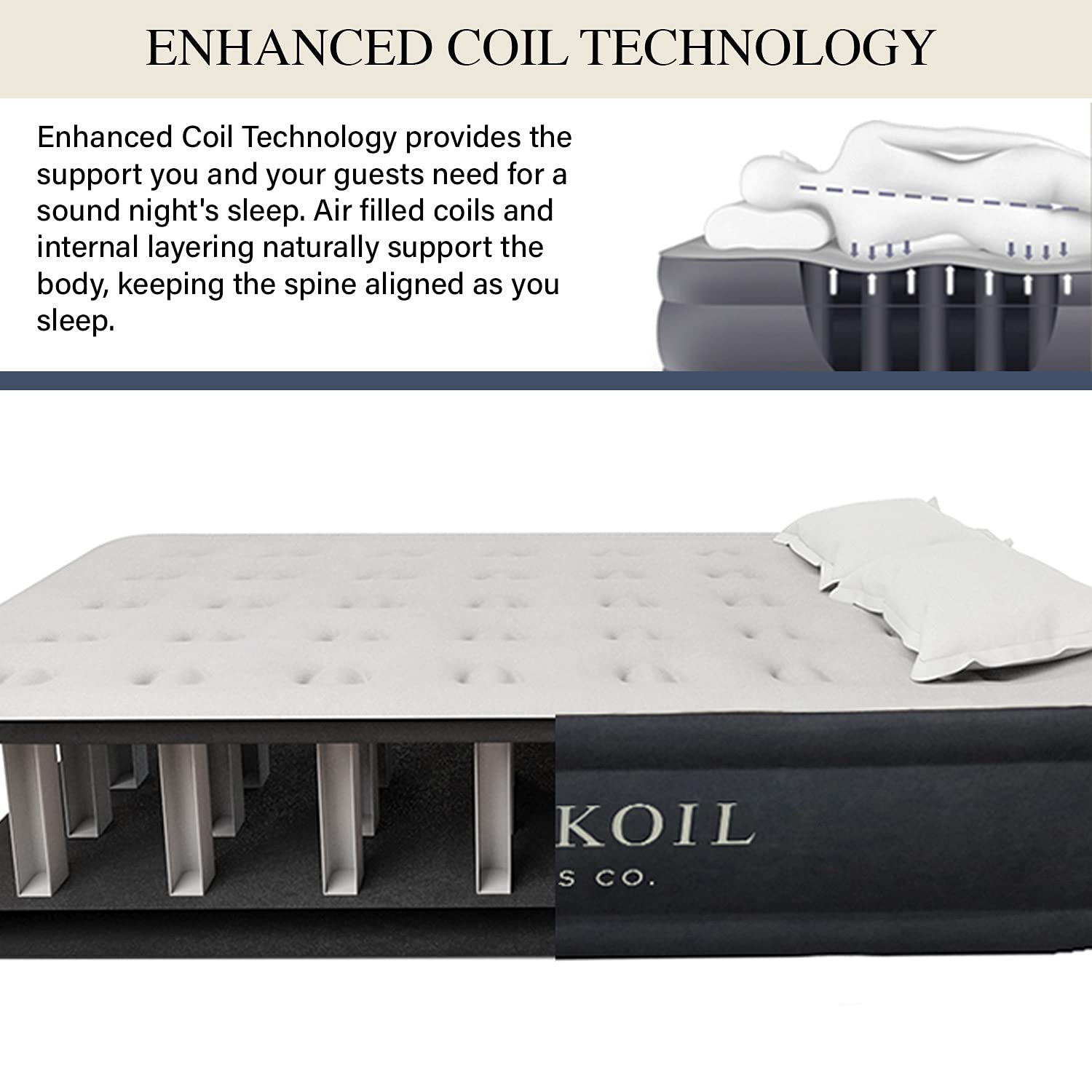 King Koil Luxury Air Mattress Queen with Built in Pump, Integrated Premium Pillow Inflatable Airbed for Guests, Camping & Home (Manufacturer Warranty)