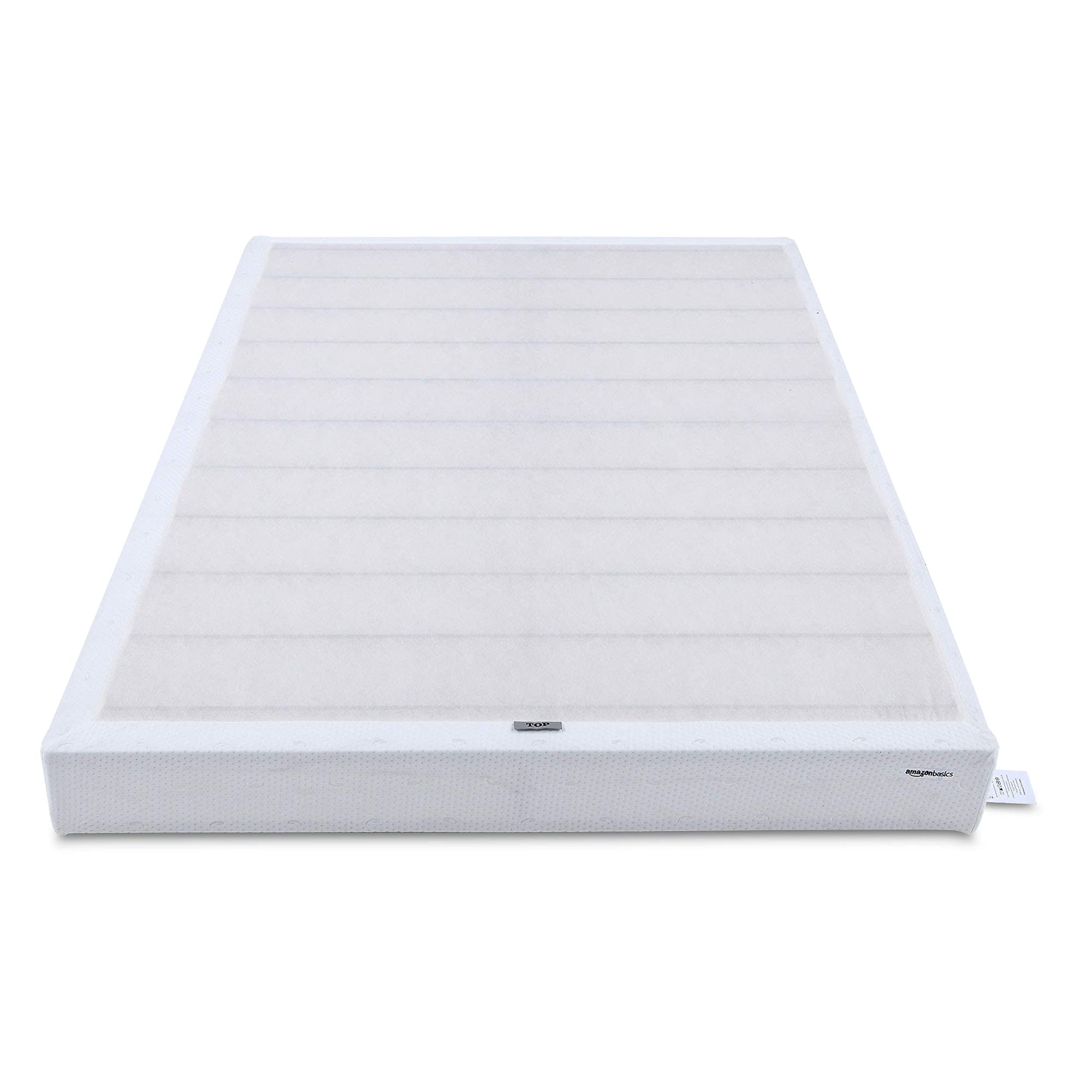 Basics Smart Box Spring Bed Base, 5-Inch Height Mattress Foundation, Tool-Free Easy Assembly, Queen, 79"L x 59.5"W x 5"H, White