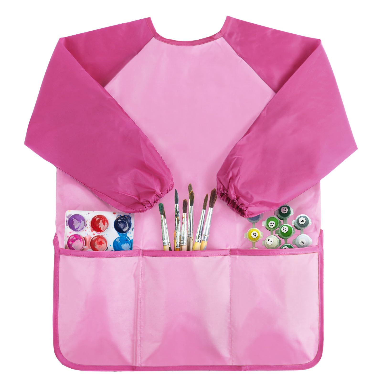 Kids Art Smock, Kids Painting Apron, Waterproof Children Artist Smock with Long Sleeve with 3 Pockets for Toddlers Age 2-6 (Pink)