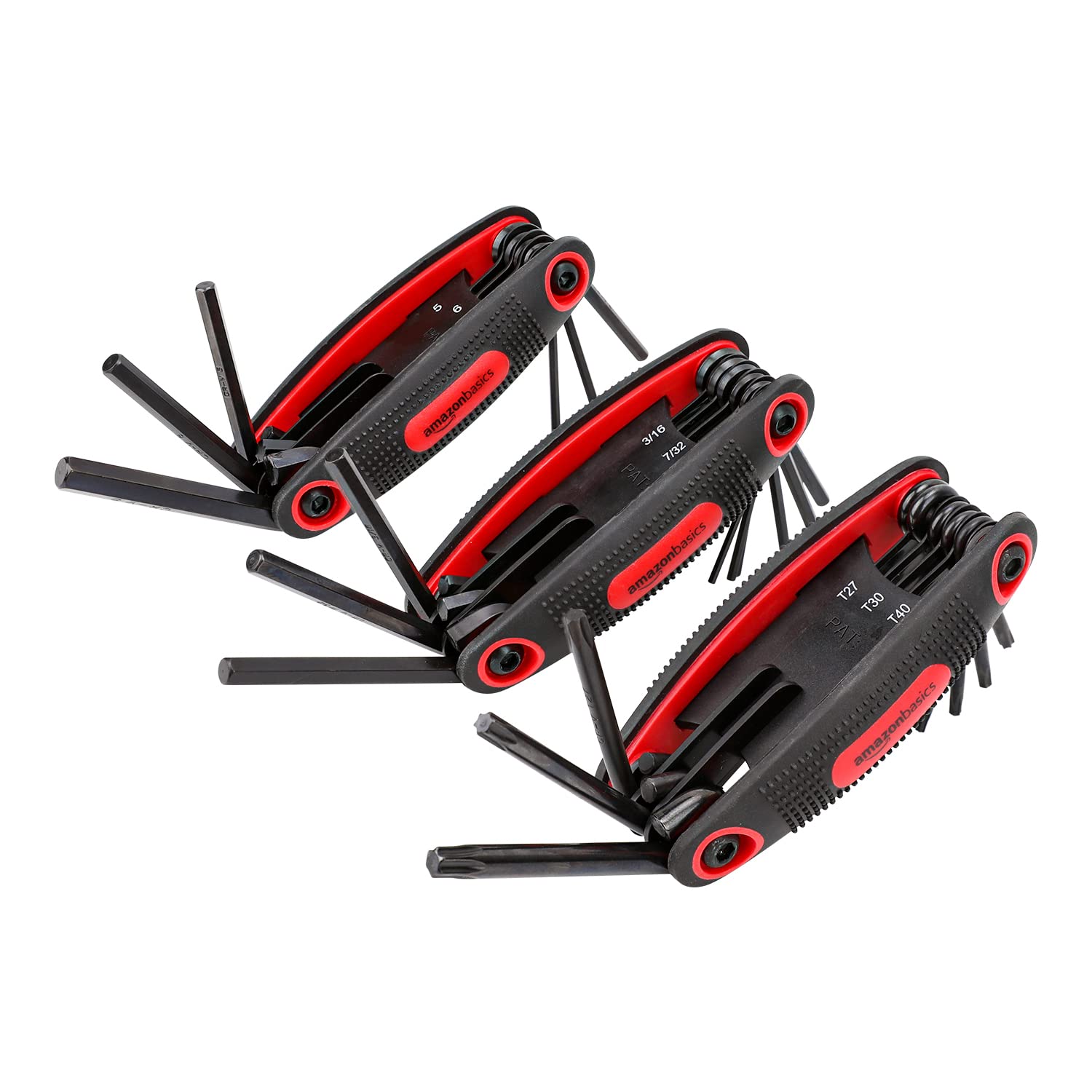 Basics Folding Hex Key Set, Metric, SAE, and Star Sizes, 3-Pack