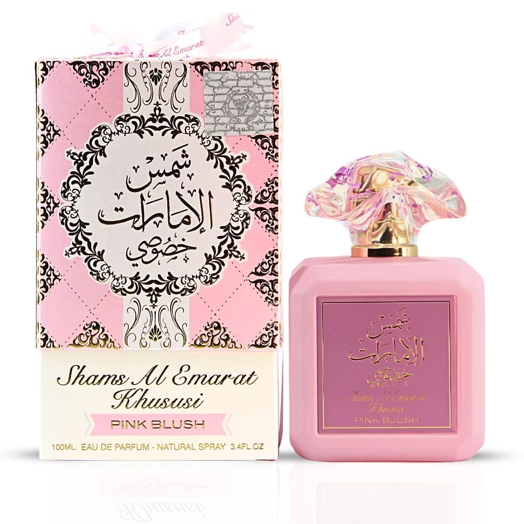 أرض الزعفران بينك بلاش شمس الإمارات خصوصي، عطر مارشميلو بلاش للنساء، او دي بارفان - 100 مل (3.4 أونصة) عطر عربي رومانسي ودافئ - رائحة آسرة في زجاجة وردية
