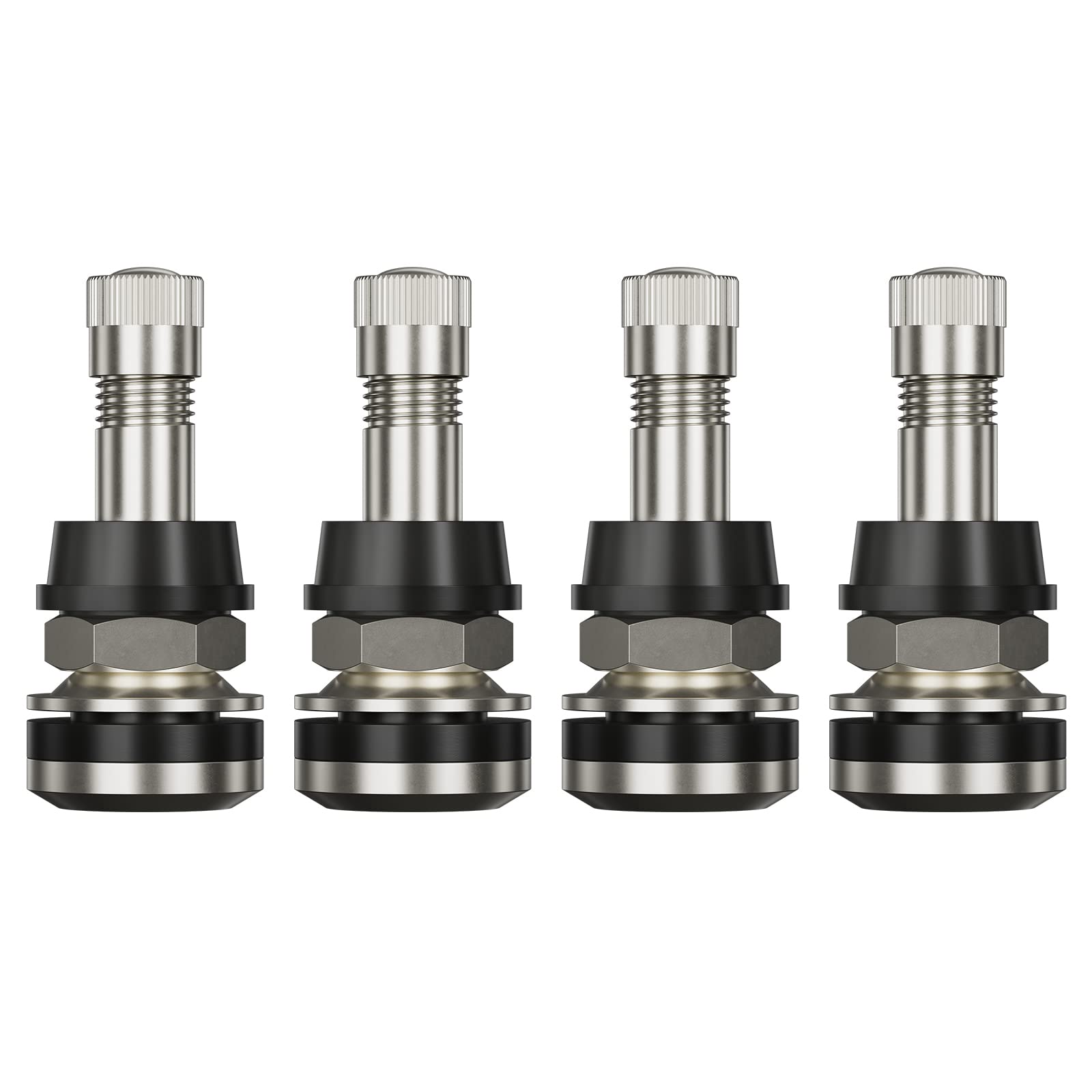 CKAuto 4 Pieces TR416 Metal Valve Stems Outer Mount Fits .453" & .625" Rim Holes Long 1 1/2", Silver