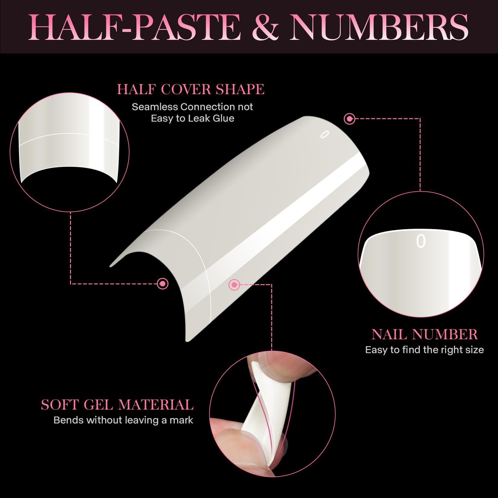 krofaue 500PCS Half Cover False Nails Tips - Acrylic Nail Tips 10 Sizes Lady French Style Acrylic Artificial Tip Manicure with Box for Nail Tips Art Salons and Home DIY