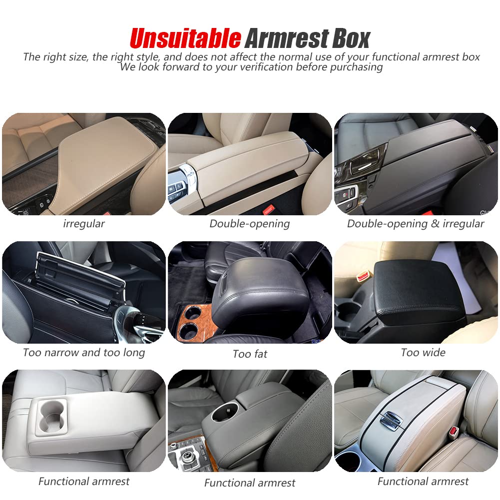 ESKONKE [Upgraded] Car Center Console Cover with 2 Storage Bags - Premium Nappa Leather Armrest Cover, Scratch & Wear Resistant, Waterproof Car Interior Accessories (Classic - Black)