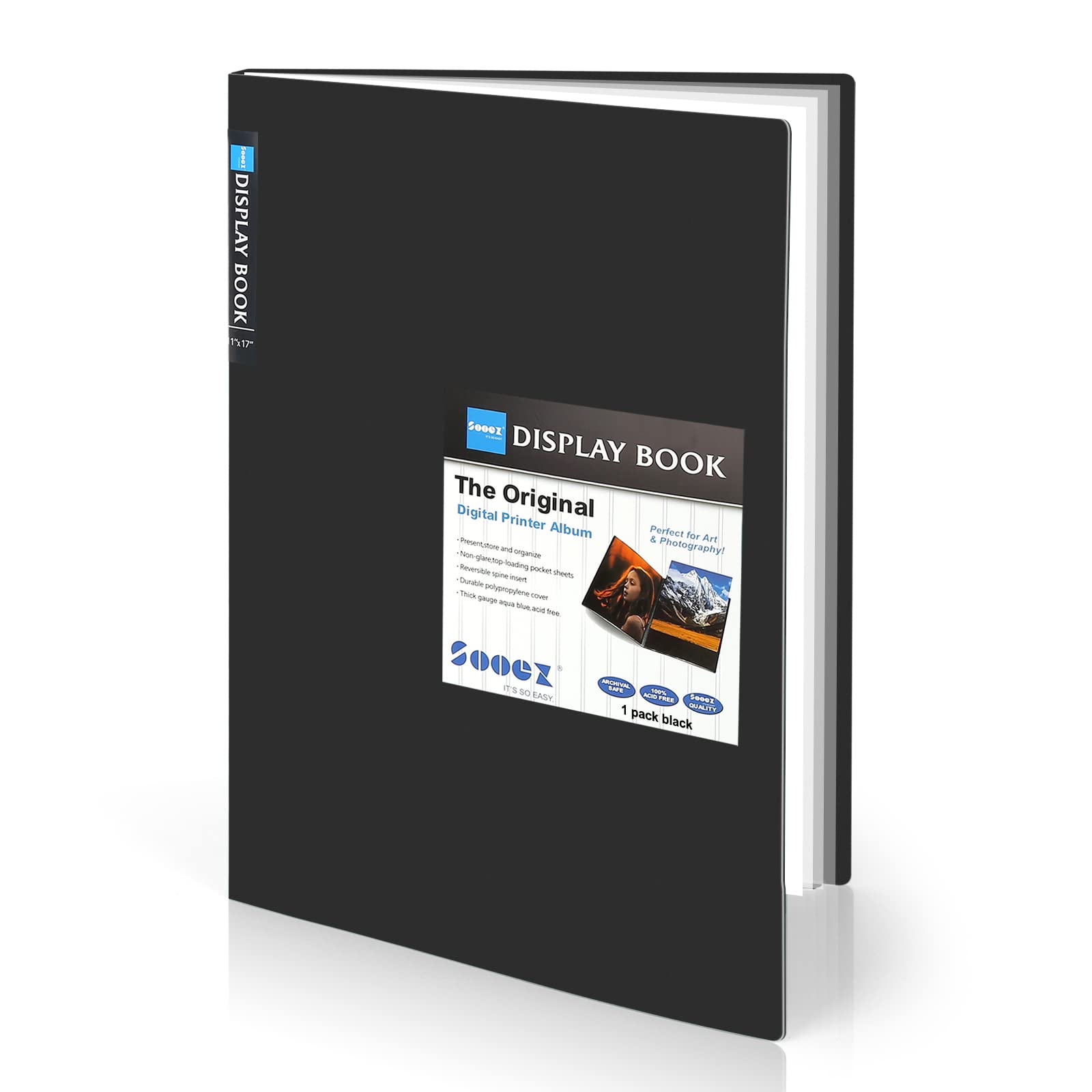 Sooez Art Portfolios 11"x17", Large Portfolio Folder with 30 Pockets & Black Inner Sheets, Display 60 Pages, 11 x 17 Presentation Book