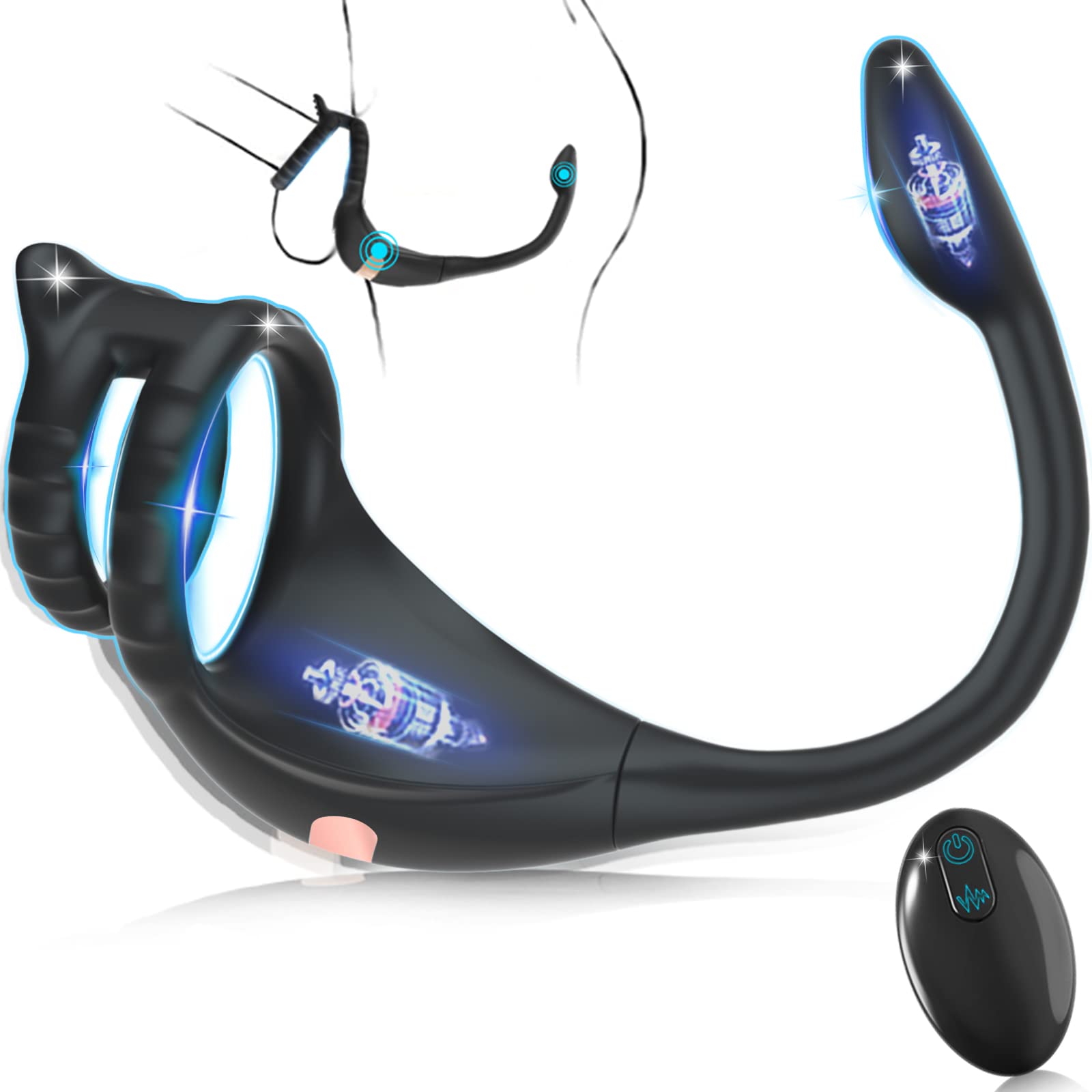 Vibrating Cock Ring Taint Stimulator with Mini Bullet, Remote Control Anal Butt Plug Prostate Massager Penis Ring Male Vibrators for Men Pleasure Sex Toys for Adult Couples