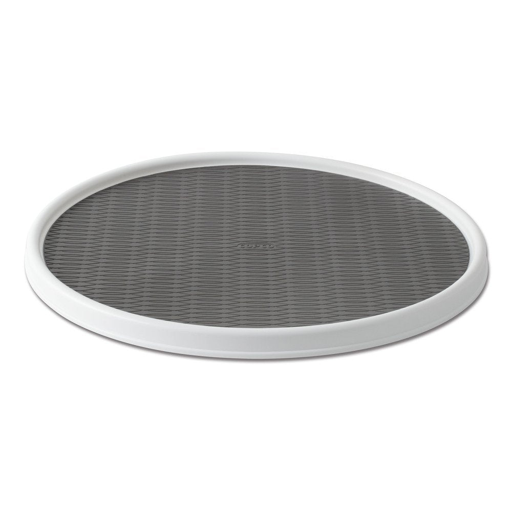 Copco 18-Inch Lazy Susan Turntable Organizer, Non-Skid Pantry or Cabinet Spinner for Spices, Condiments, and Bottles, Durable White/ Gray Design