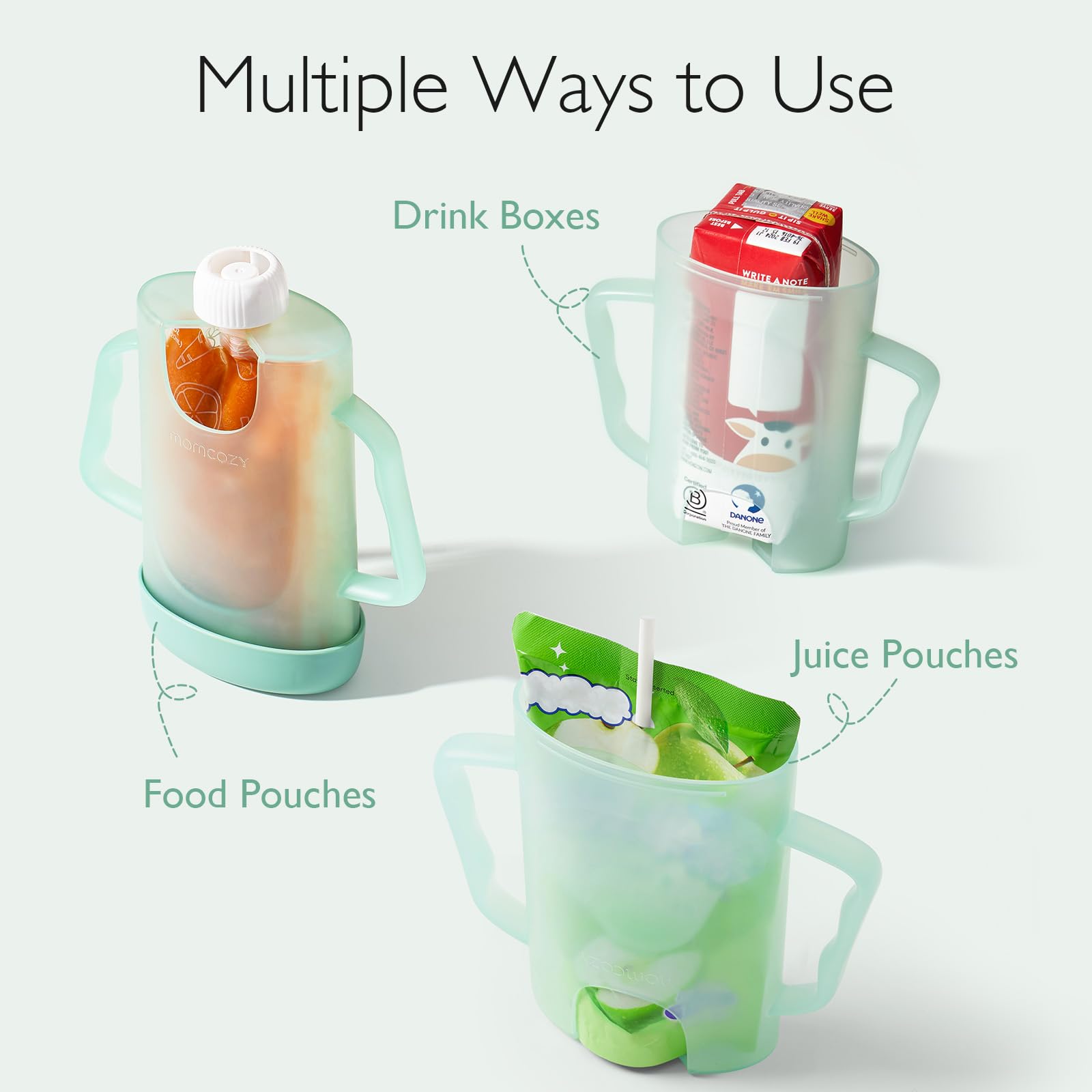 Momcozy Squeeze Pouch Holder for Food Pouches and Drink Boxes, Baby Pouch Holder Allows Baby to Self-Feed and Avoid Messes, Baby Food Pouch Holder Handle is Easy to Grip, Comfortable, Green
