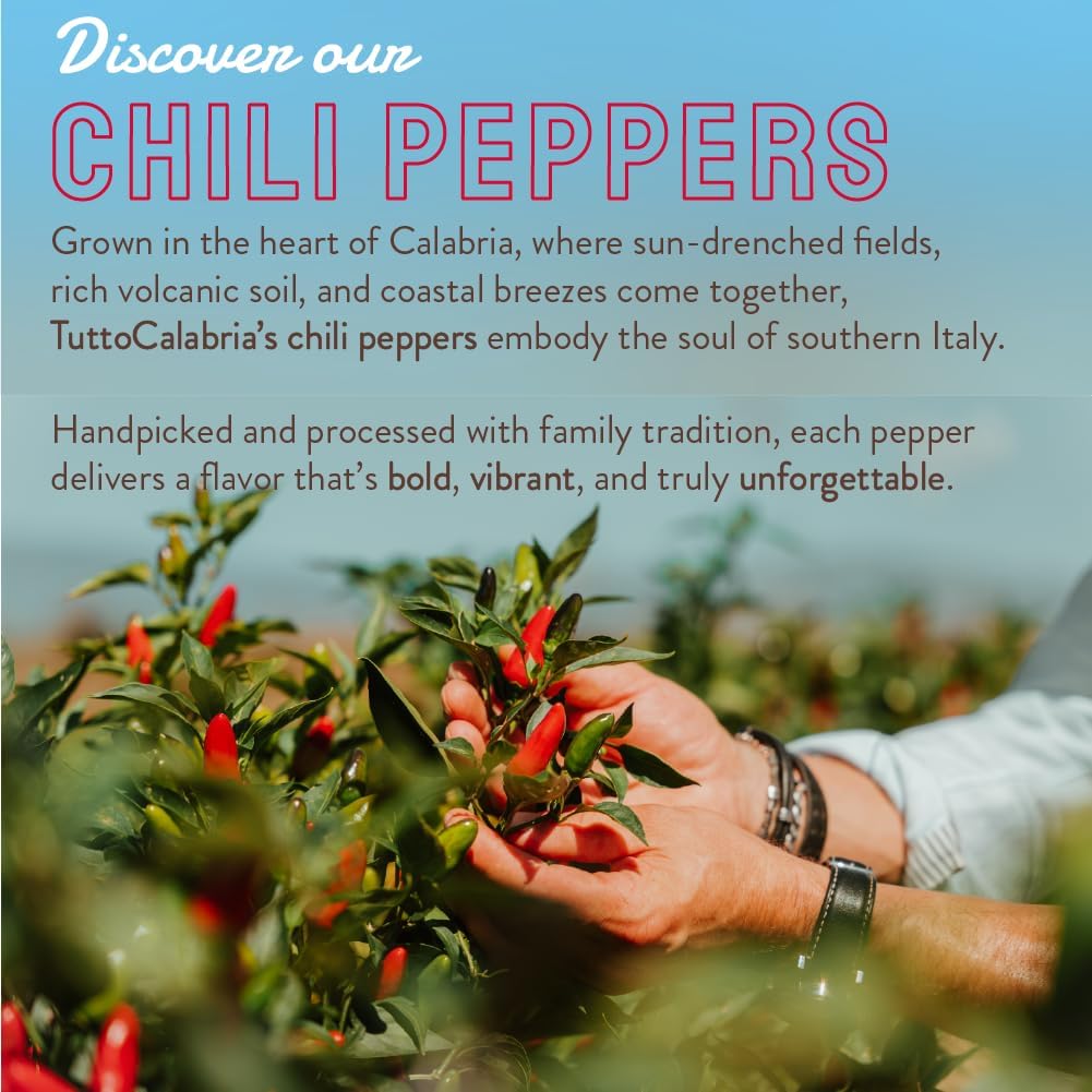 TUTTOCALABRIA Calabrian Chili Pepper Pieces, 10oz (285g), Spicy Condiment with Calabrian Chili Peppers, Extra Virgin Olive Oil, Ideal for Pasta, Pizza, Sandwiches and Fish, Made in Italy