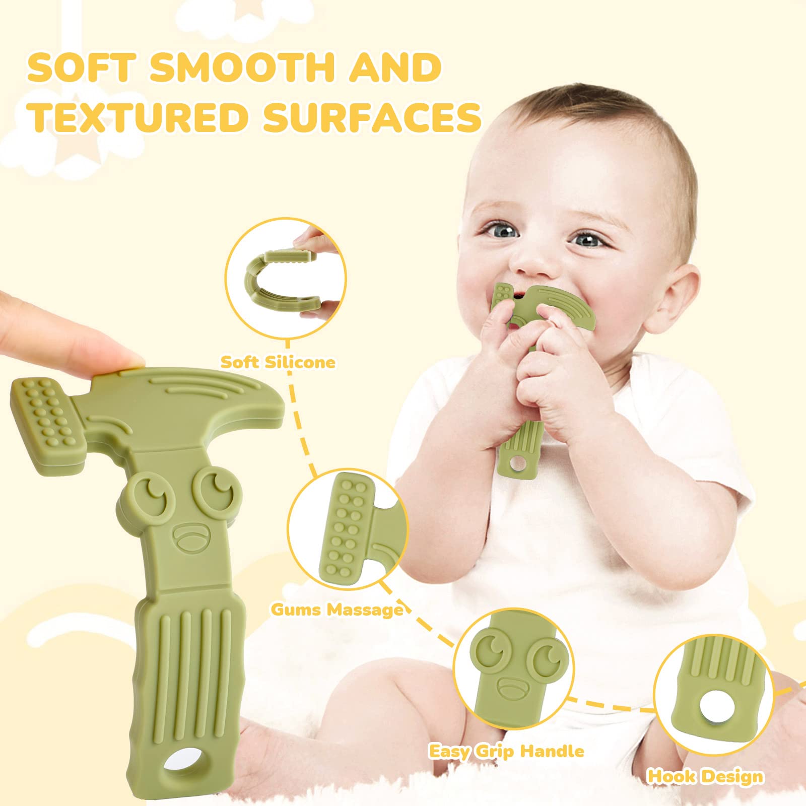 TYRY.HU Baby Teething Toys for Babies 0-6 Months 6-12 Months, BPA Free Silicone Baby Molar Teether Chew Toys, Hammer Wrench Spanner Pliers for Boys Girls, Soft-Textured, Easy to Hold & Clean, 4 Packs