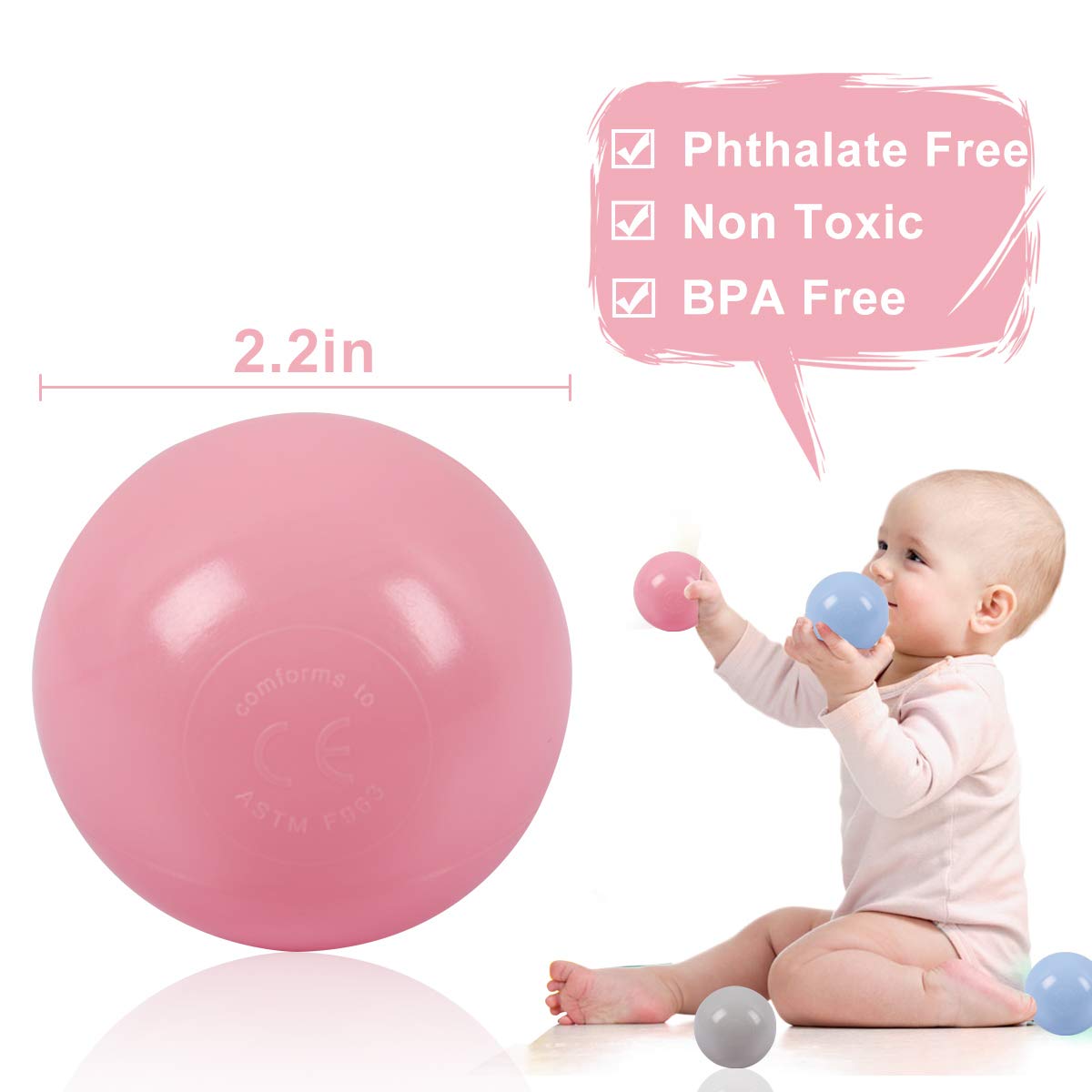LANGXUN 50 100 200 Balls Soft Plastic Ball Pit Balls for Kids, Gift for Baby Toddler Birthday Christmas, Ball Pit Play Tent, Baby Kiddie Pool Water Toys, Party Decoration