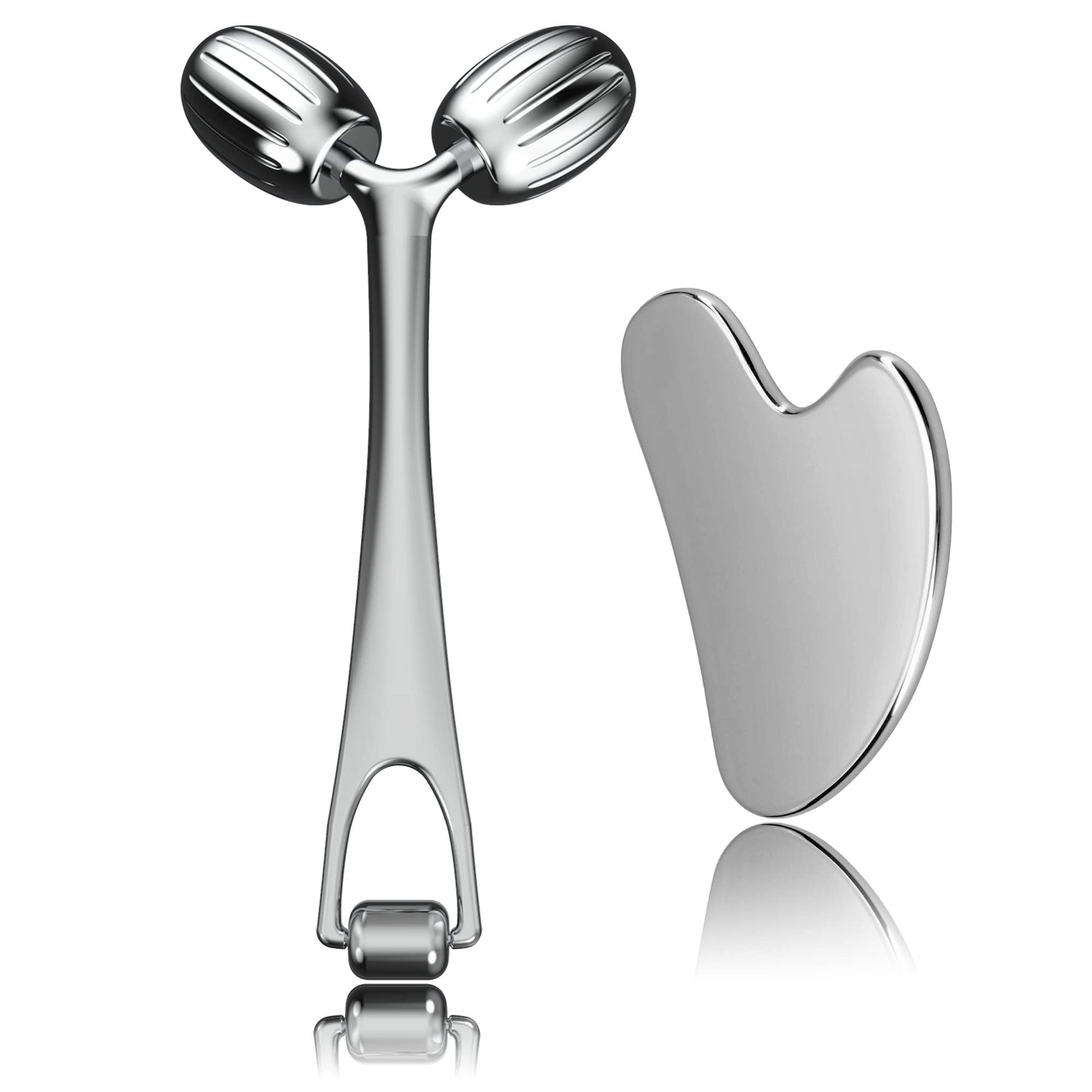 Yeamon Gua Sha Facial Tools and Face Roller Set, Facial Massage Tool for Women’s Skincare Routine,Cooling Stainless Steel Face Sculpting Eyes Roller Guasha for Daily Use or Self-Care Gift for Women