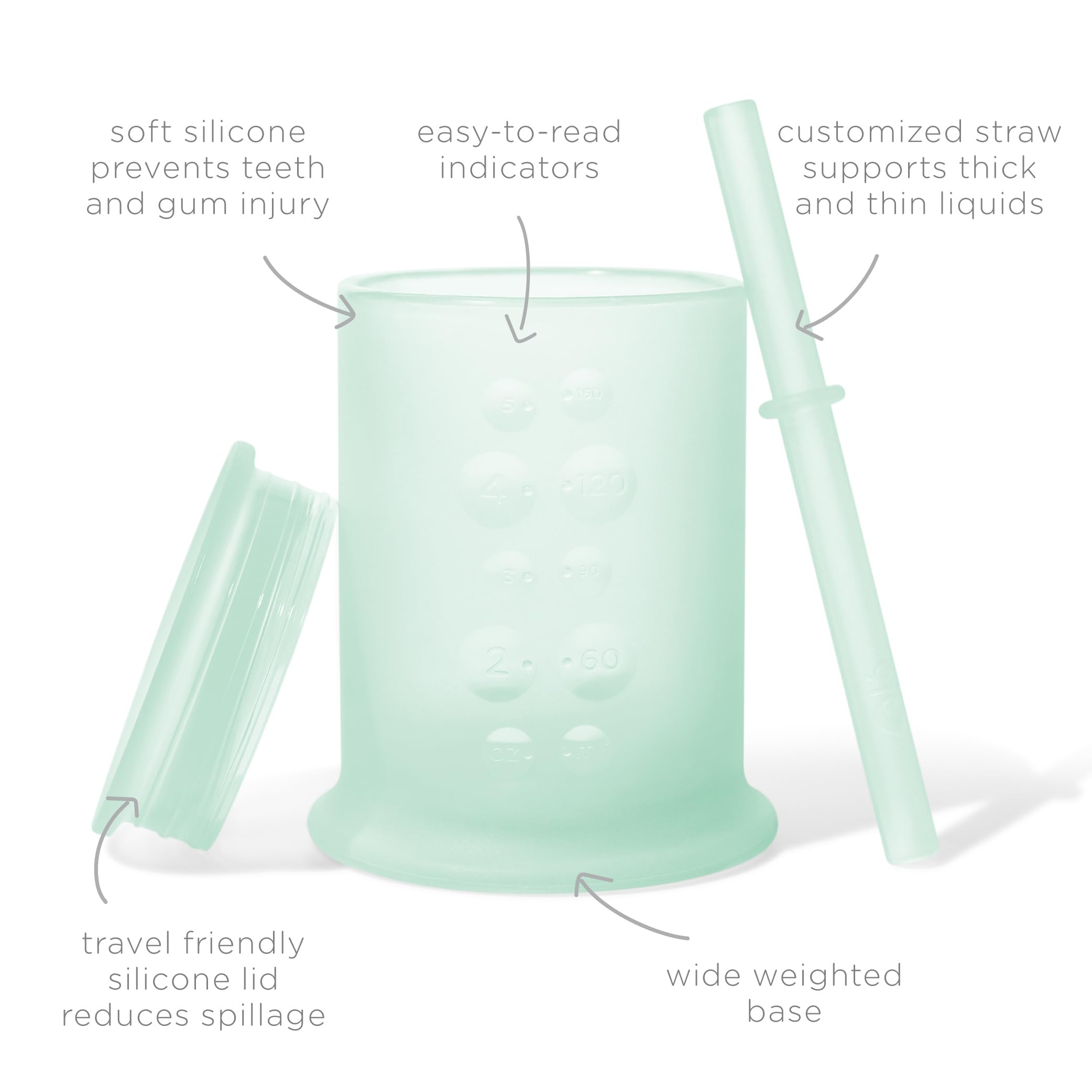 Olababy Silicone Training Cup with Straw Lid | Babies Water Drinking Cup | 6+ Mo Infant To 12-18 Months Toddler | Sippy Cup For Kids & Smoothie Cup | Baby Led Weaning (Mint, 5 oz)