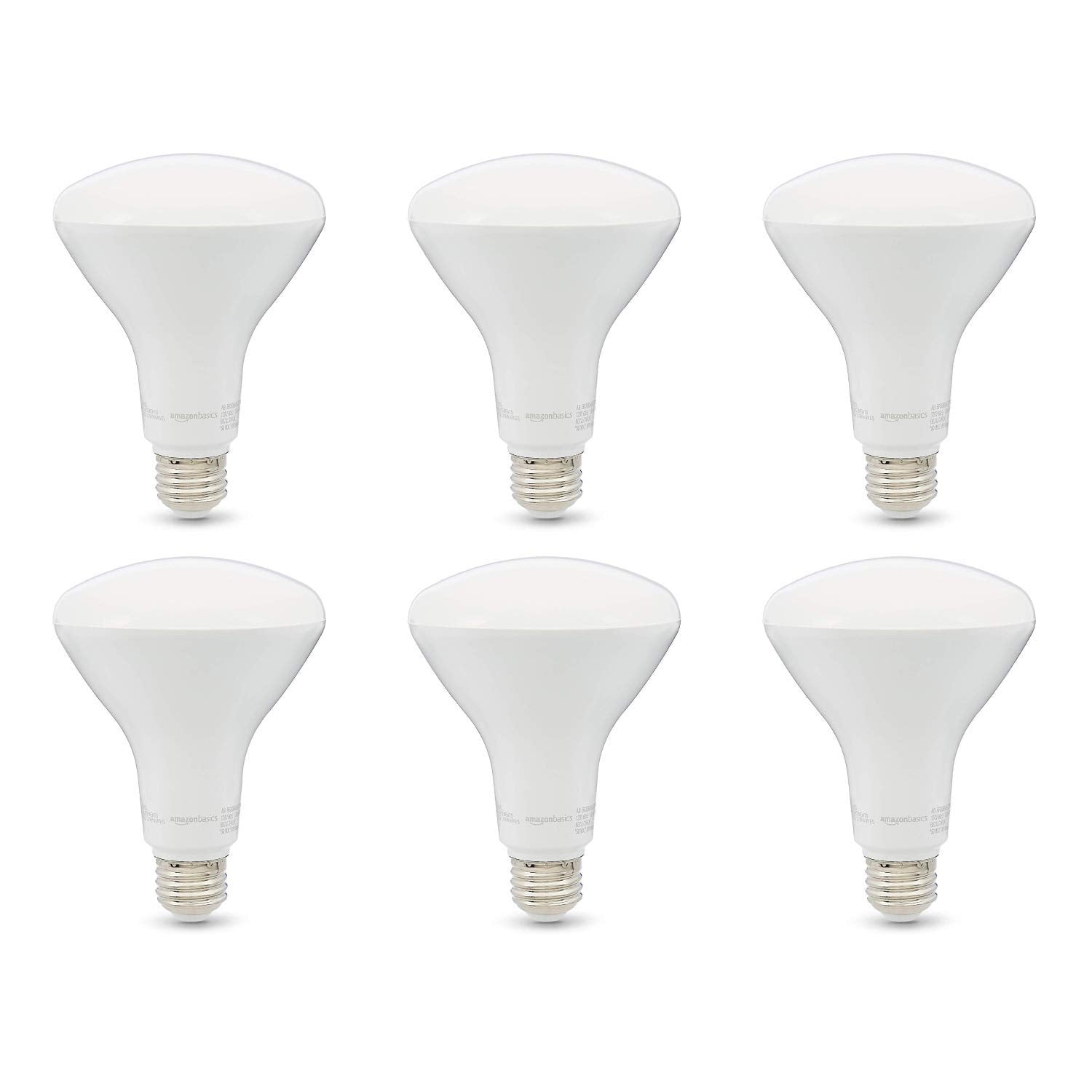 Basics BR30 LED Light Bulbs, Energy Efficient, Dimmable, E26 Standard Base, 65 Watt Equivalent, 11W, 10,000 Hour Lifetime, Soft White 2700K, 6-Pack of Bulbs