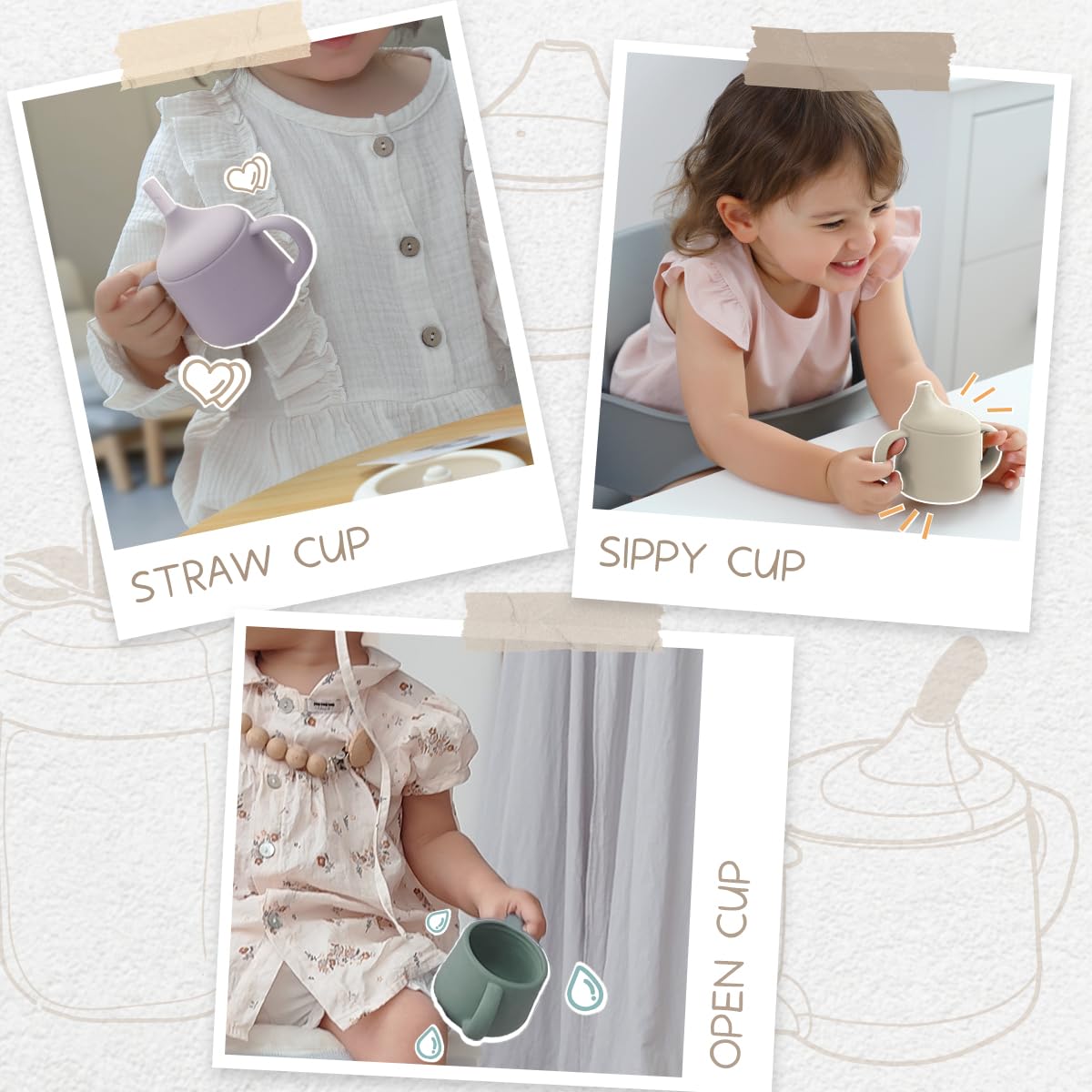Moonkie Silicone Baby Sippy Cups | 3 Stages Training Cup Straw Cup for Infants Toddlers and Kid | 4 oz 1Pack