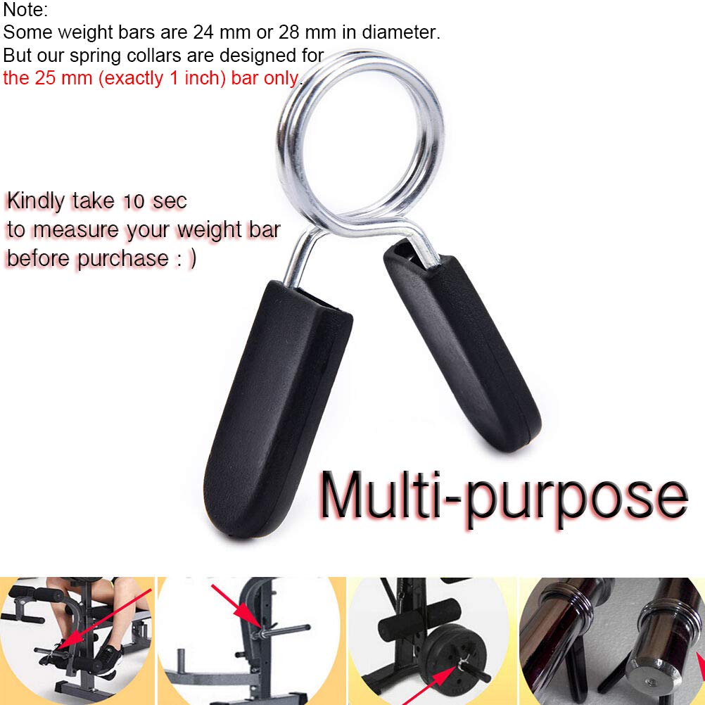 Lestino Spring Clip Collars, 1 inch (25 mm) for Smooth Dumbbell Handle or Standard Weightlifting Barbell (Pack of 4)