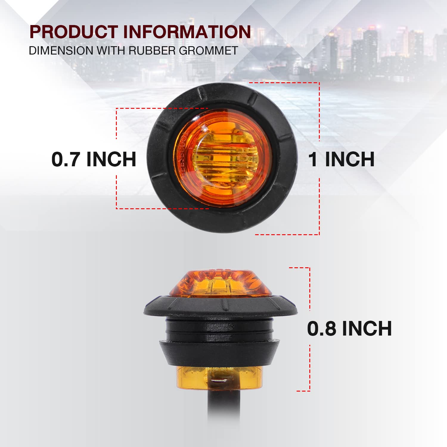 TMH 3/4 Inch Mount 10 pcs Amber + 10 pcs Red LED Clearance Bullet Side LED Marker Lights for Trailer Truck RV Car Bus Van (Pack of 20)