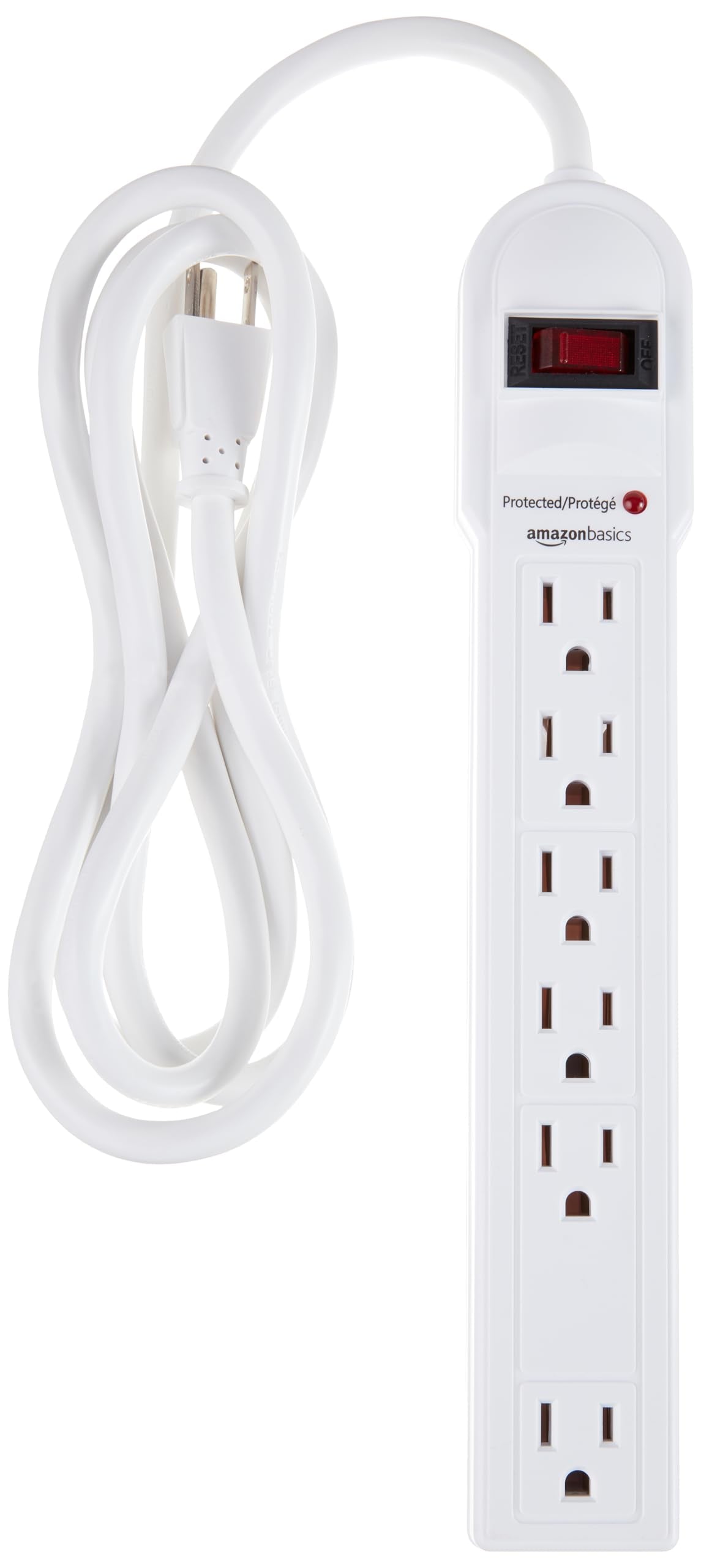 Basics Surge Protector Power Strip, 6-Outlet, 790 Joules, LED Indicator, 6ft Extension Cord, White
