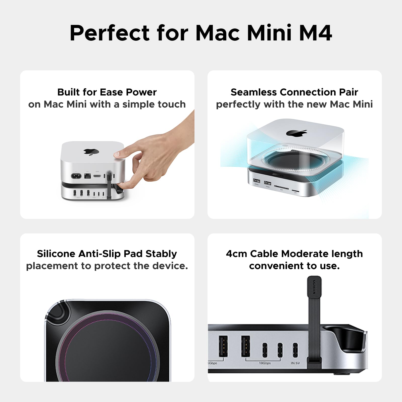 UGREEN Mac mini M4 Dock & Stand with NVMe SSD Enclosure, 3 USB A 10Gbps, USB C Data Port, SD Card Reader for Mac mini M4/ M4 Pro