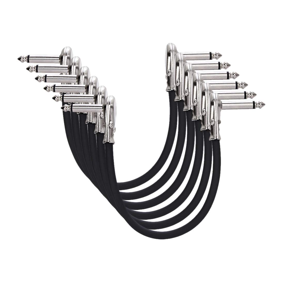 Basics 1/4 Inch Guitar Patch Auxiliary Cable, 6 in, 6-Pack, Black