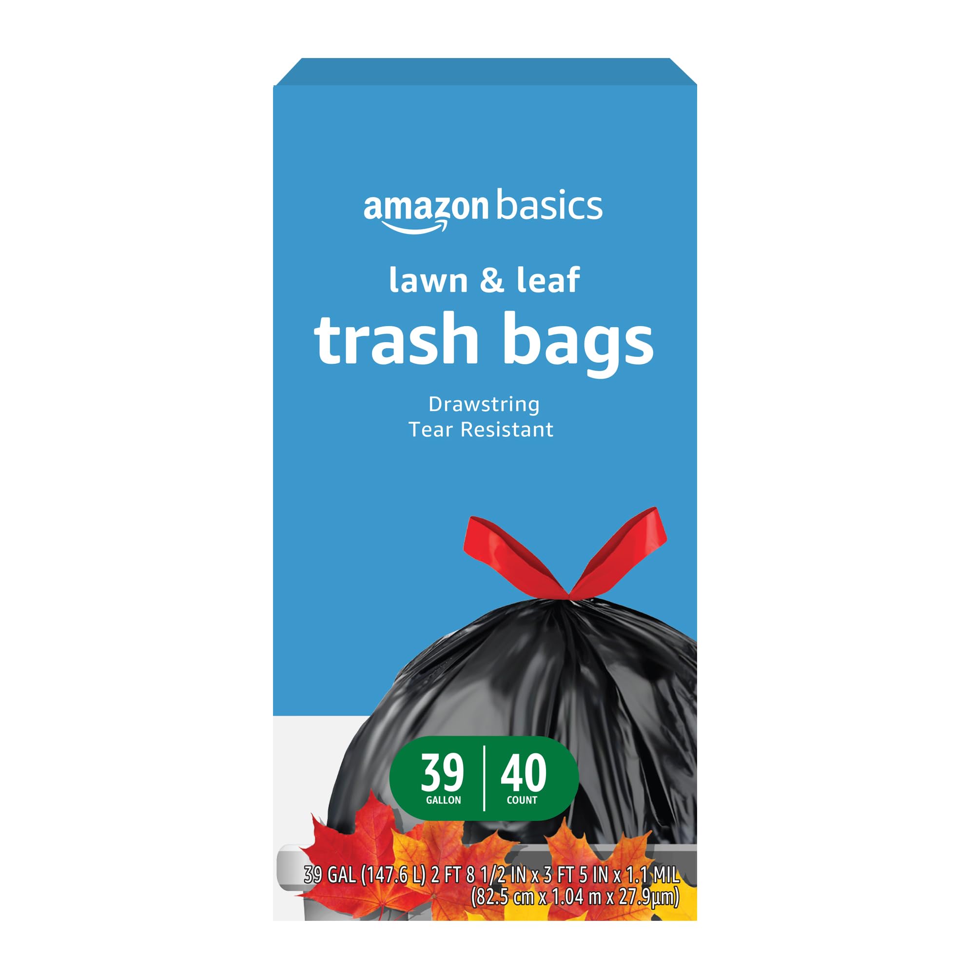 Basics Lawn & Leaf Drawstring Trash Bags, 39 Gallon, 40 Count