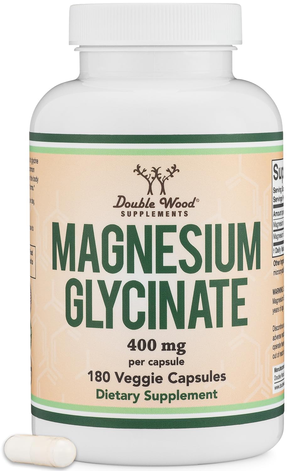 Magnesium Glycinate 400mg, 180 Capsules - for Sleep, Muscle, & Heart Support - (Vegan, Third Party Tested, Gluten Free, Non-GMO) by Double Wood Supplements