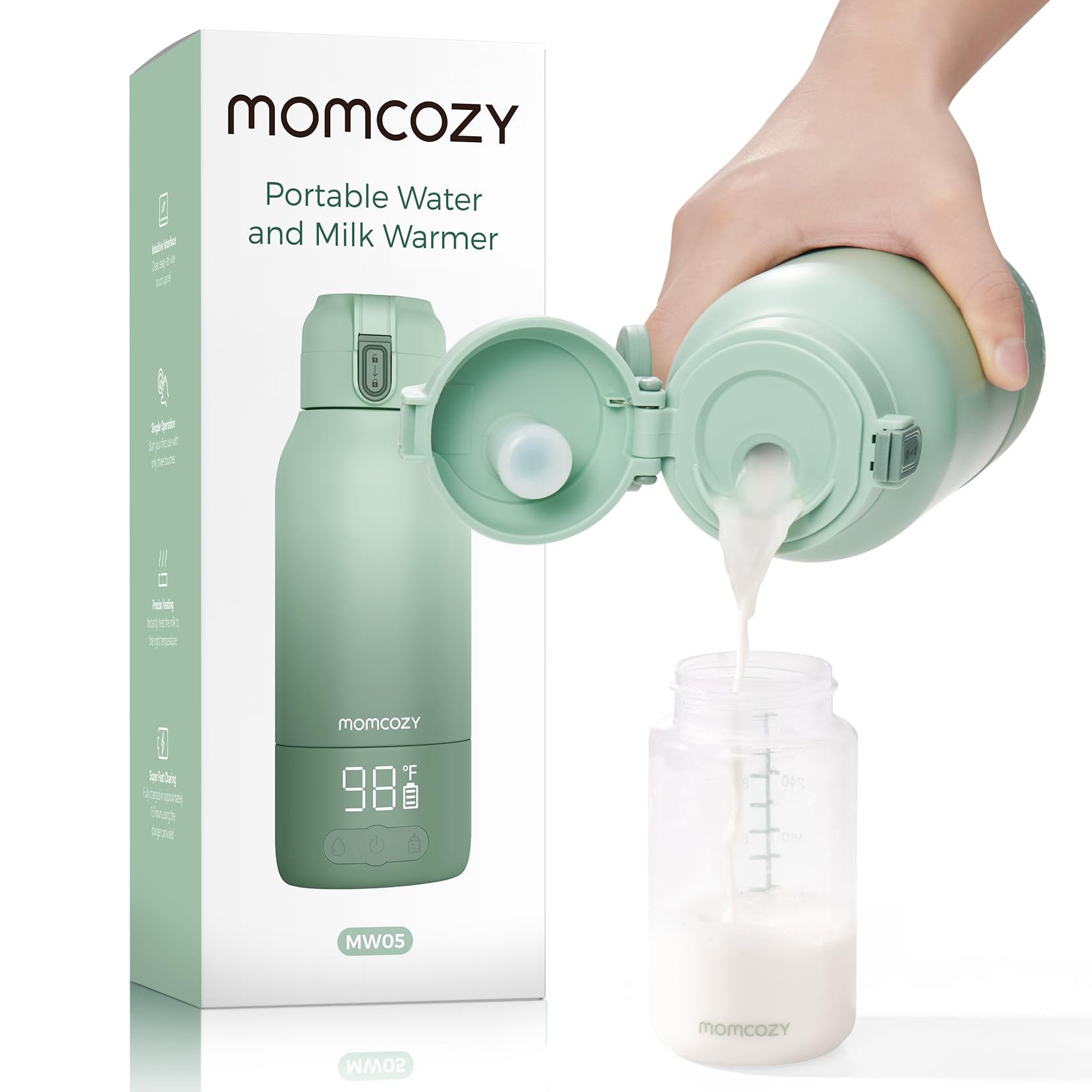 Momcozy Portable Milk Warmer for Travel - Dual Heating Modes for Breast Milk & Water, Portable Bottle Warmer with Fast Heating & Long Battery Life, 17 Ounces Large Capacity to Meet Your All-Day Needs