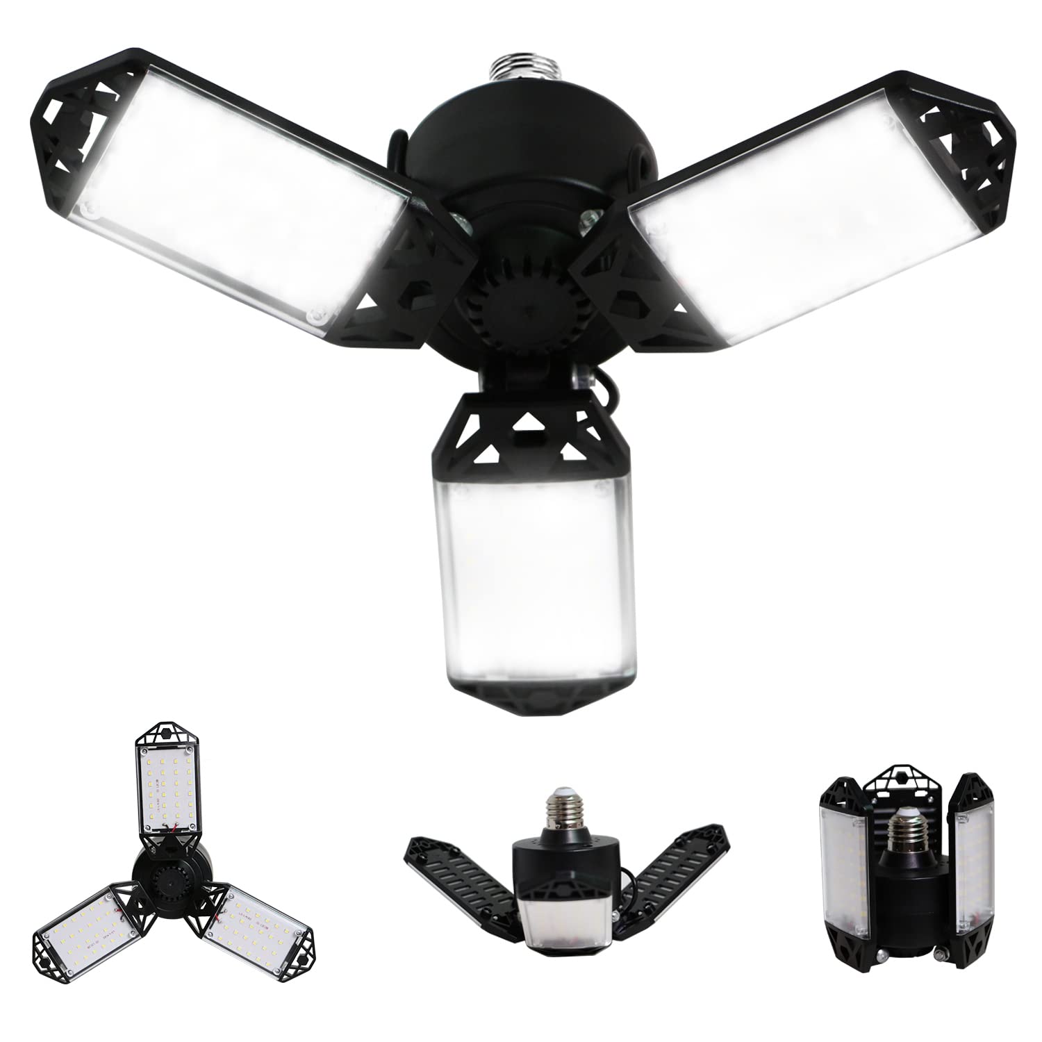 LED Garage Light, 80W 8000 Lumen Ceiling Lights with 3 Adjustable Panels, 6500K Daylight Light Bulb Fixture LED Lights for Garage, Workshop