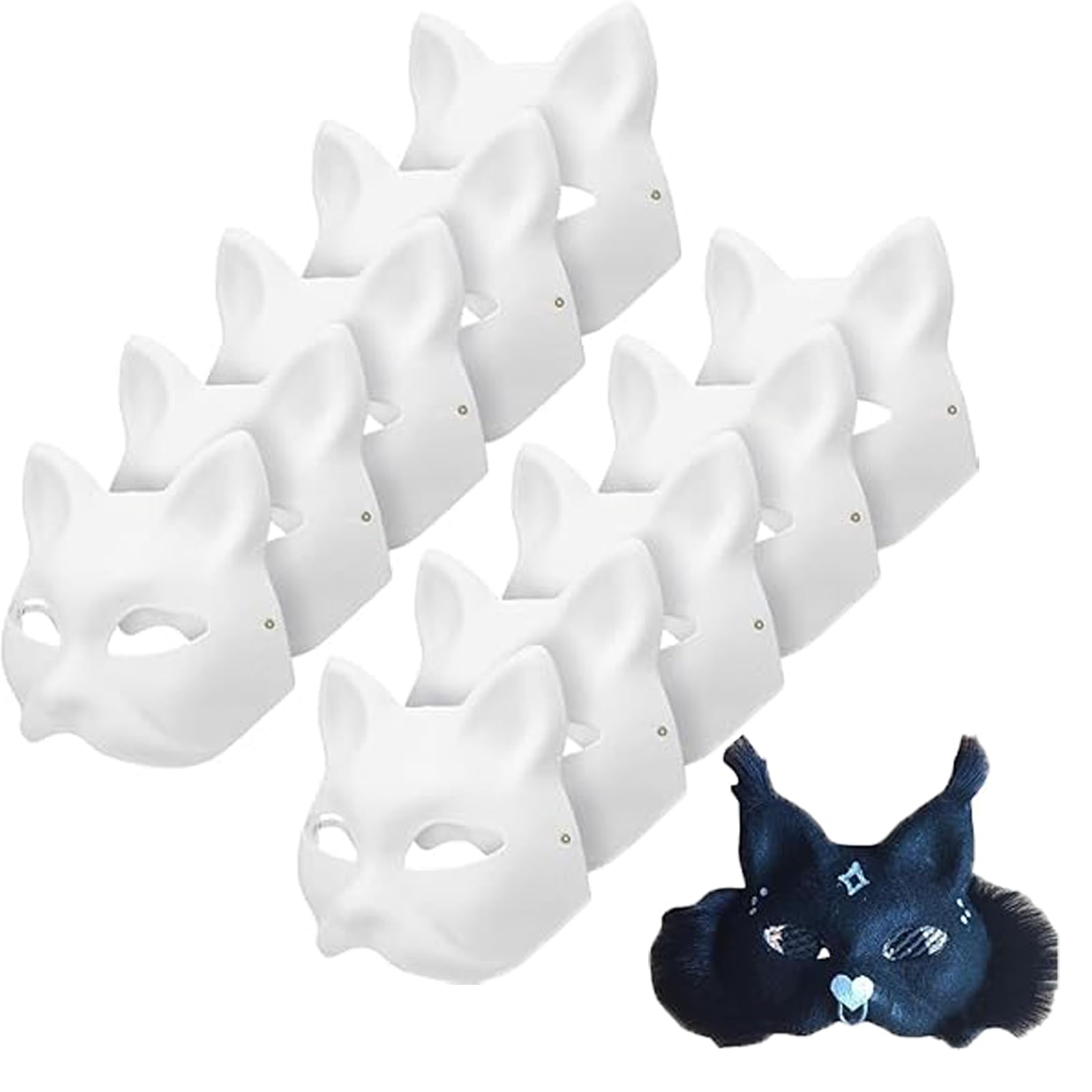 Apettoey 10PCS Cat Masks - White Therian Masks for Masquerade, Halloween, Kids Cosplay & Costume Parties