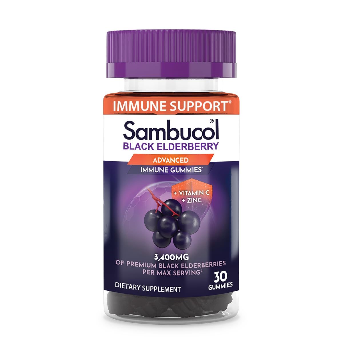 Sambucol Black Elderberry Gummies with Vitamin C & Zinc - Sambucus Elderberry Gummies for Immune Support, High Antioxidants, Gluten Free, Vegan, Elderberry with Zinc & Vitamin C for Adults - 30 Count