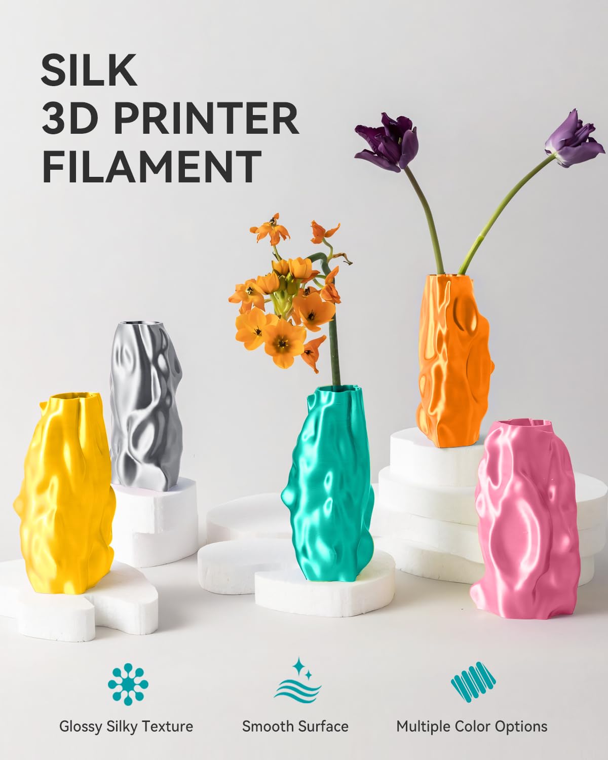 SUNLU 3D Printer Silk Filament,Shiny Silk PLA Filament 1.75mm, Smooth Silky Surface, Great Easy to Print for 3D Printers, Dimensional Accuracy +/- 0.02mm, Silk Light Gold 1KG