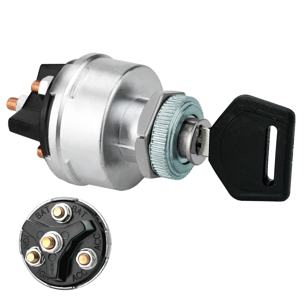 MGI SpeedWare 4-Position Universal Ignition Key Switch for 12V Car, Truck, Tractor, Trailer, Forklift - Acc/Off/IGN/(Start)